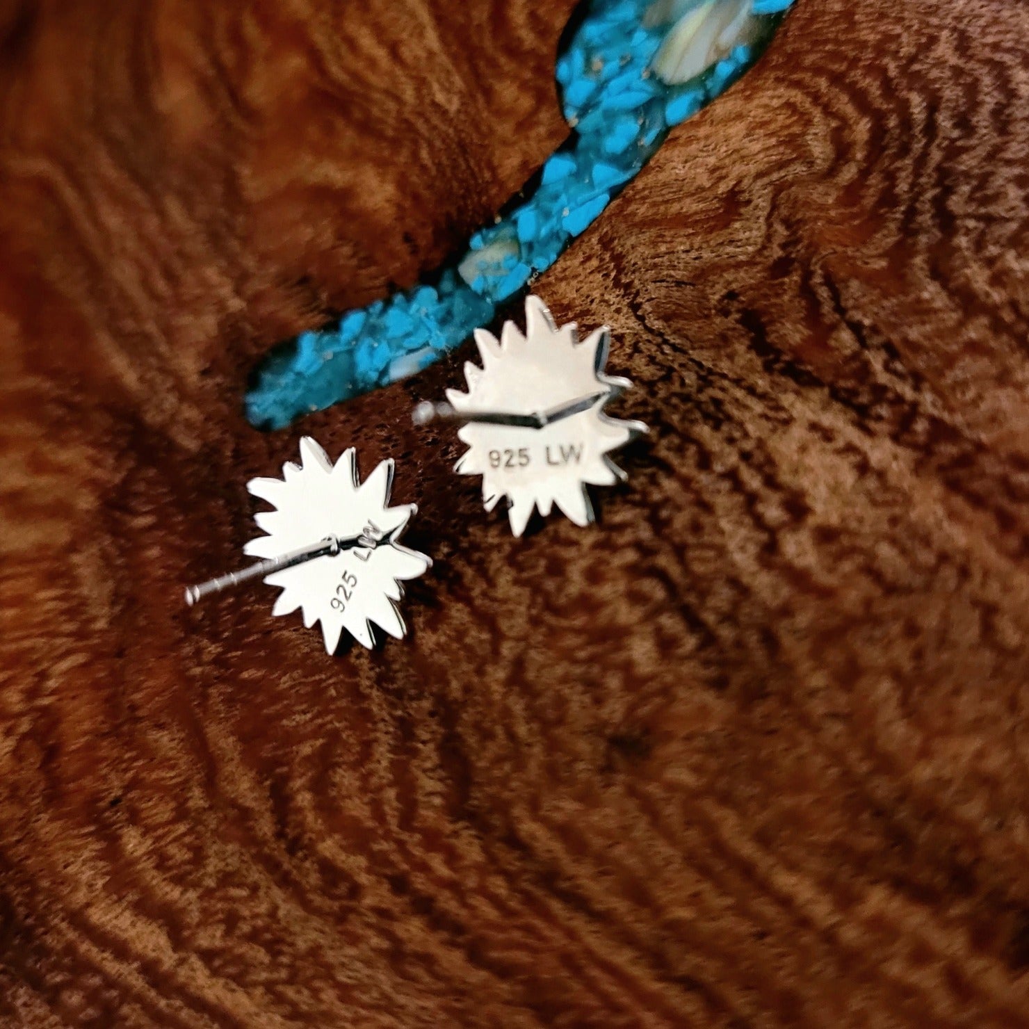 leightworks sterling silver sun earrings back view