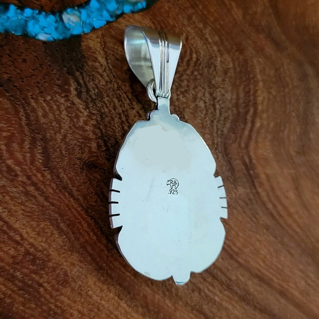 navajo made larimar and sterling silver pendant back Vvew