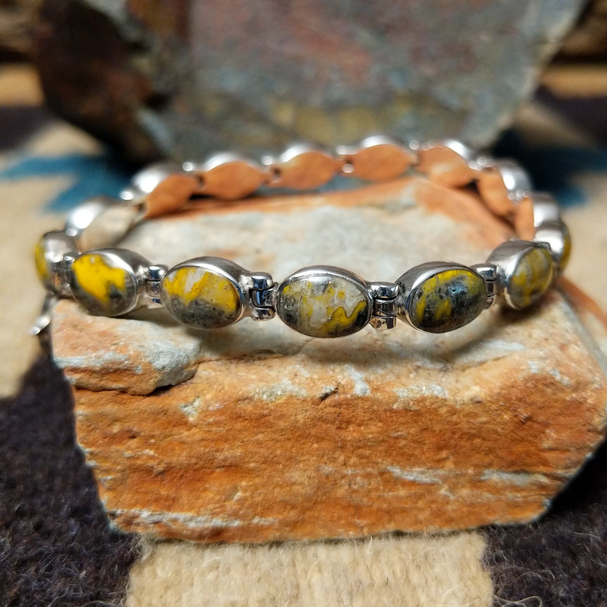 Bumblebee Jasper oval link bracelet by Terry Wood with natural oval stones set in sterling silver.