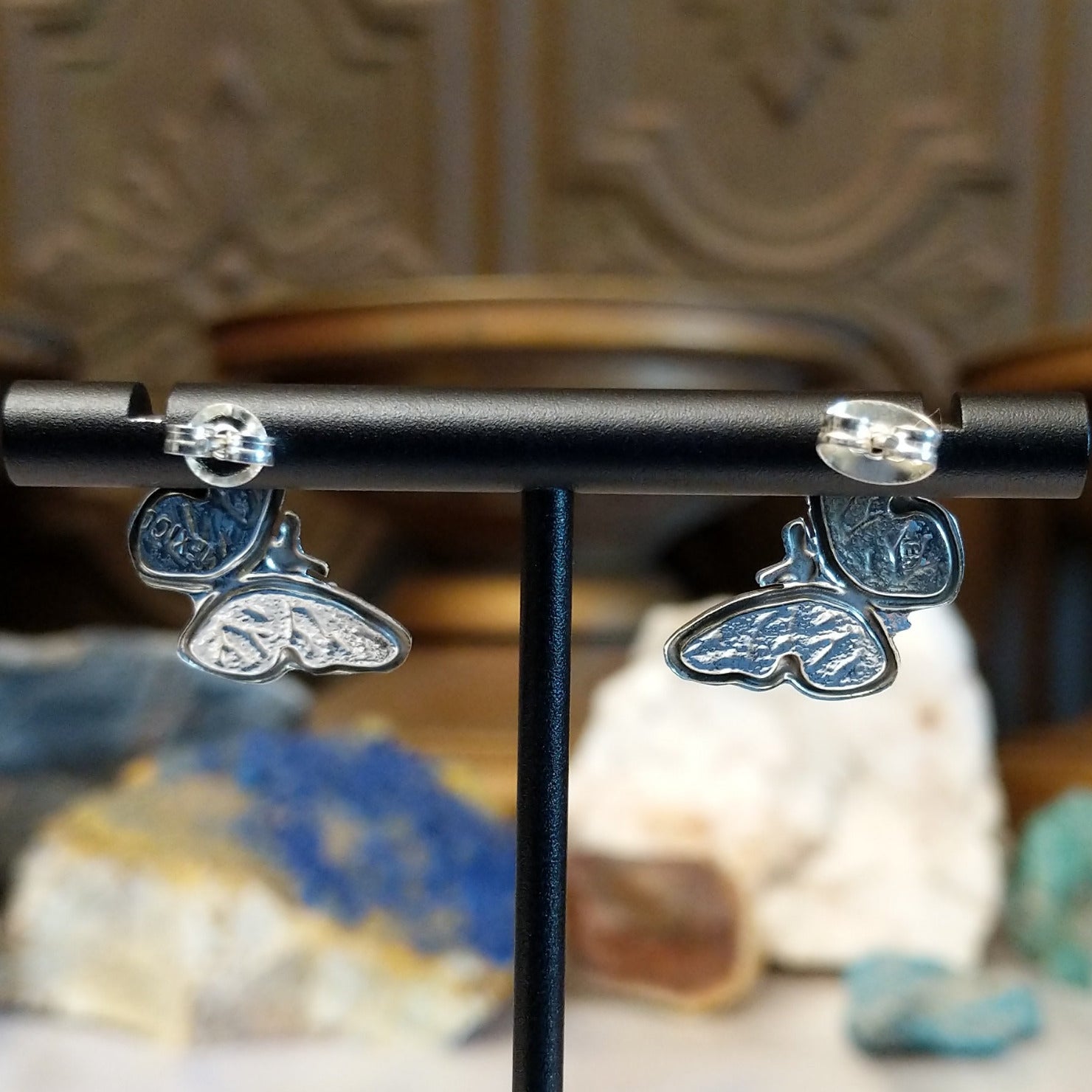 Sterling silver butterfly earrings with Austrian crystal.