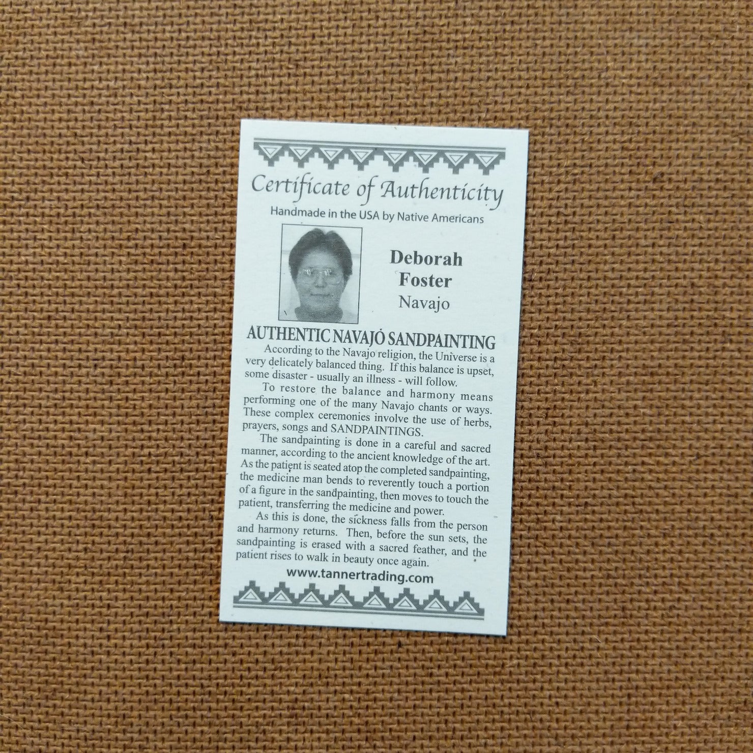 A close-up of the artisan's authentication tag.