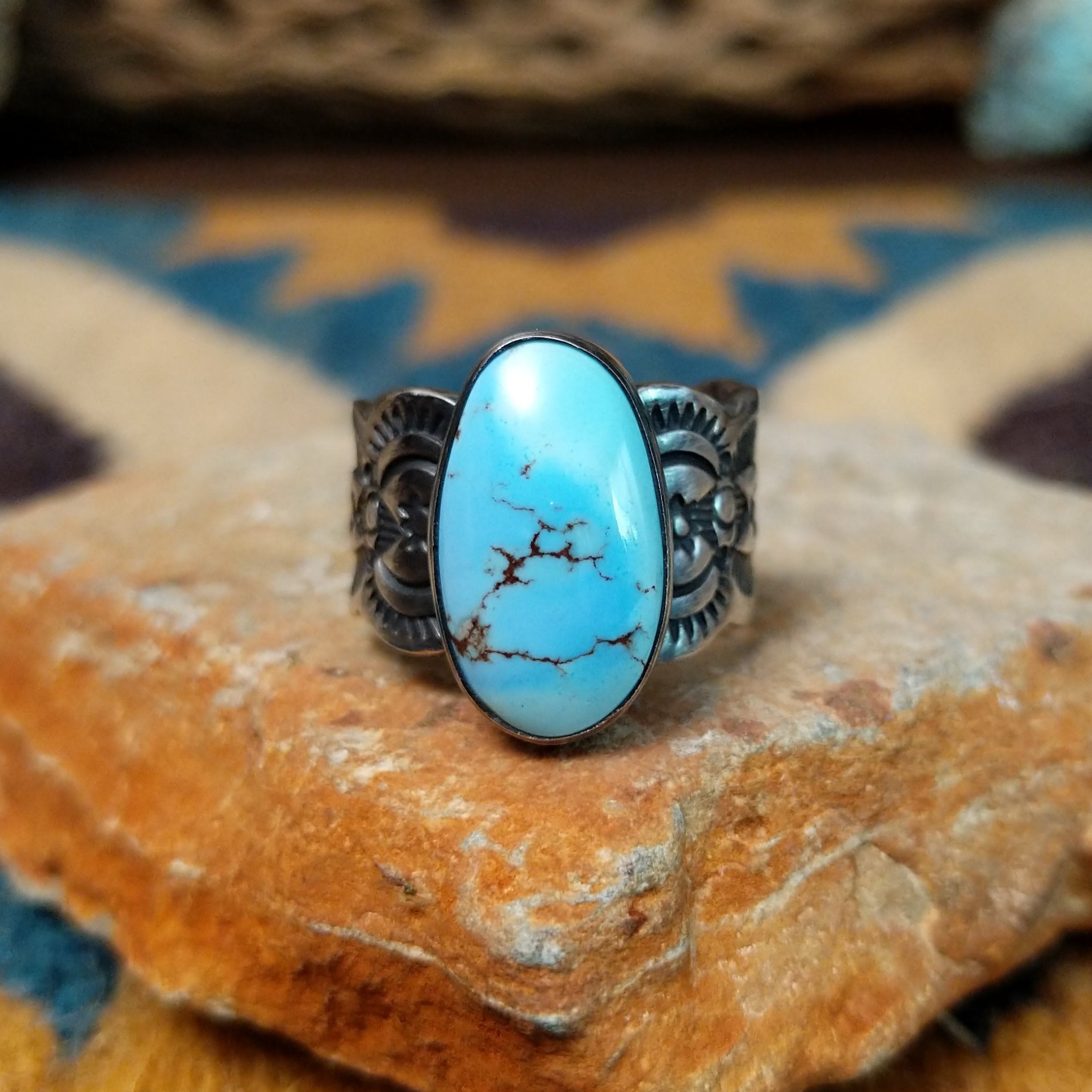 Golden Hills Turquoise Oval Ring by Leonard Maloney GJ-RNG-0546