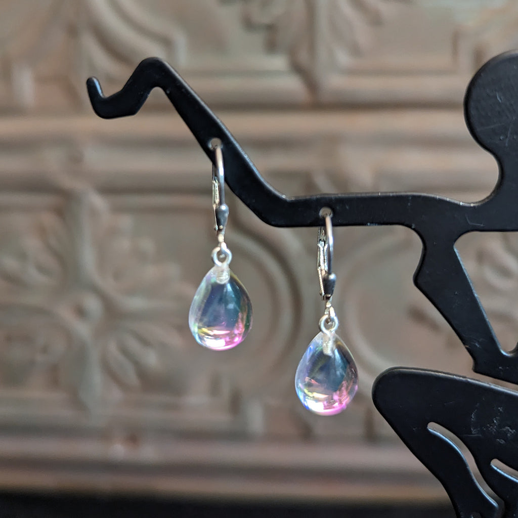 Handmade Sterling Silver Crystal Short Dangling Earrings Pink 