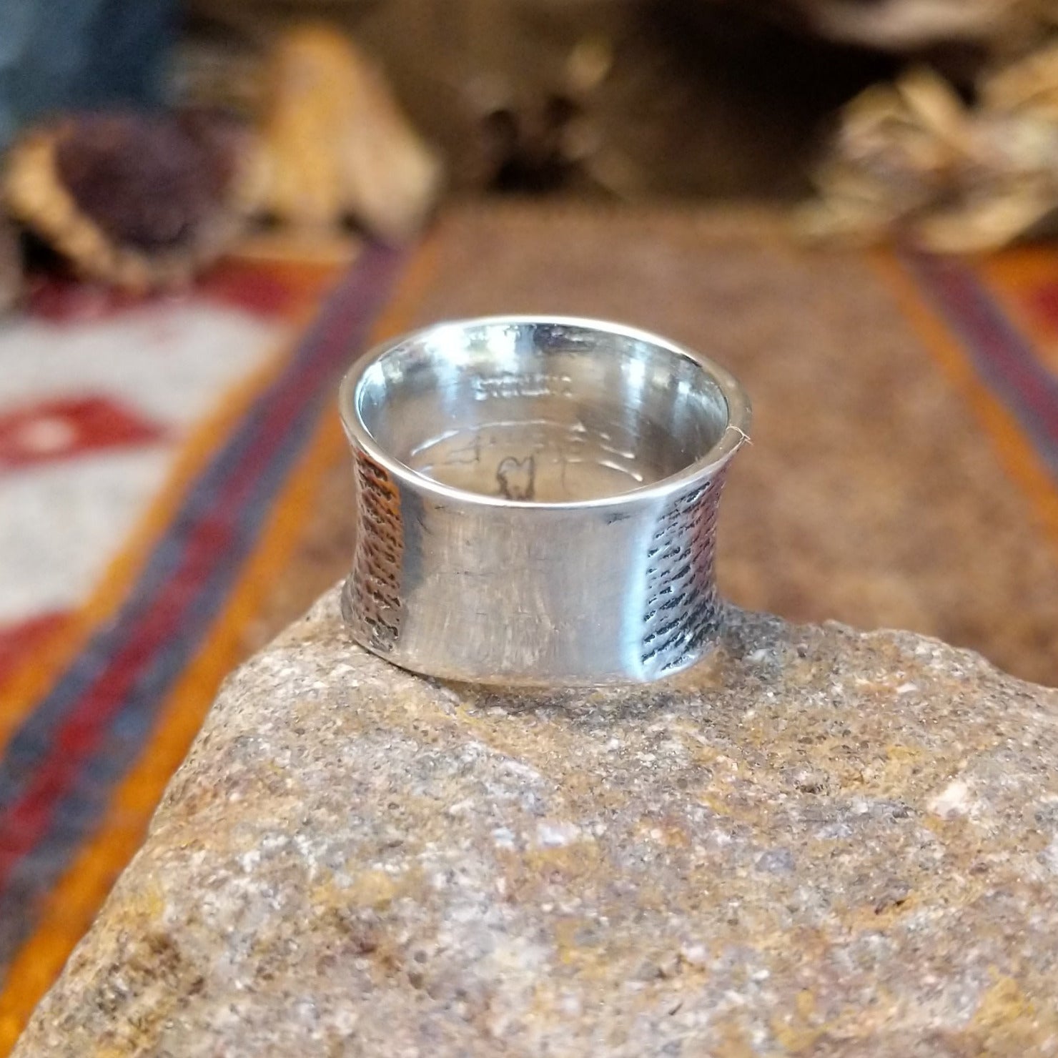 Sterling silver ring with coral set in square bezels.