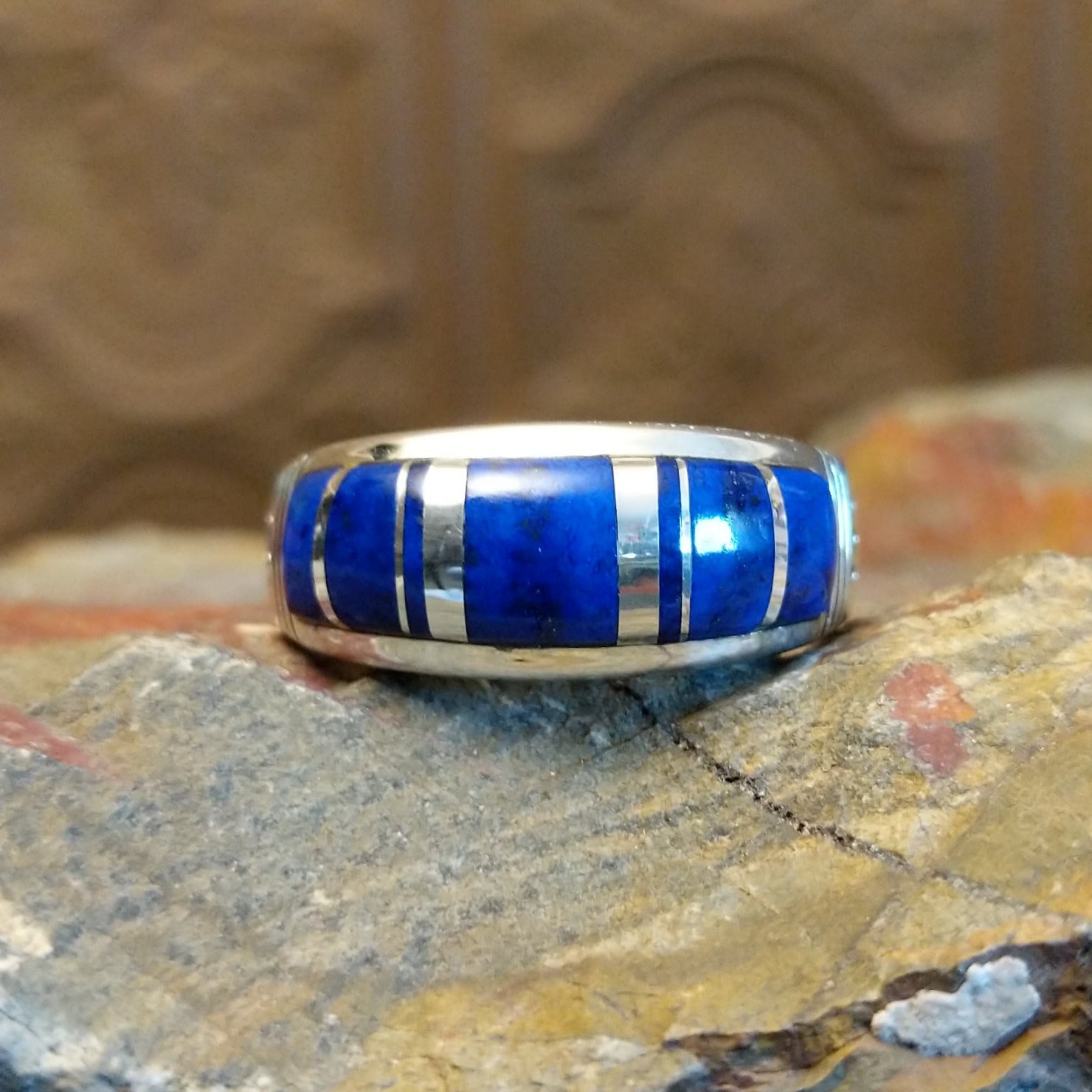 Sterling silver ring with inlaid lapis.