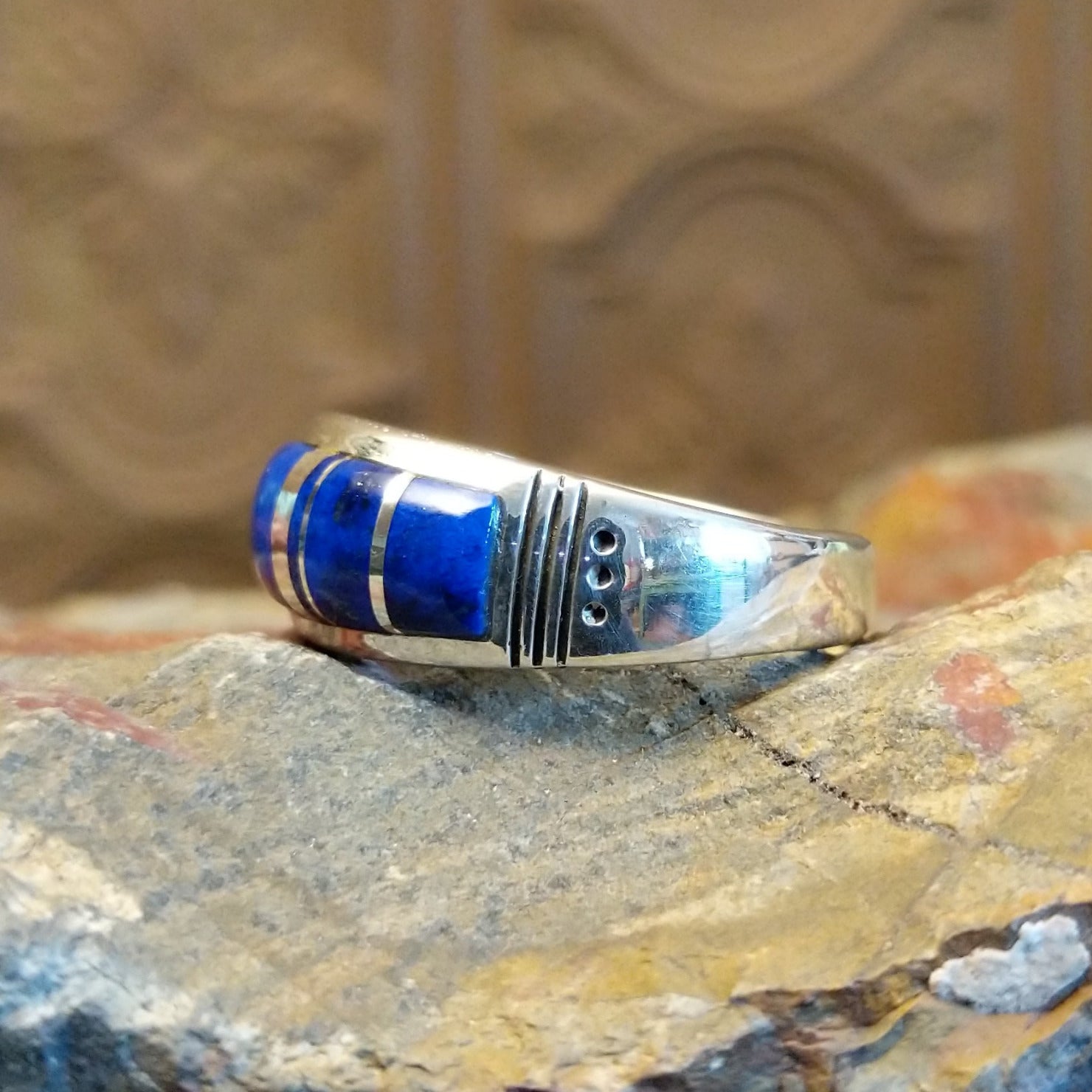 Sterling silver ring with inlaid lapis.