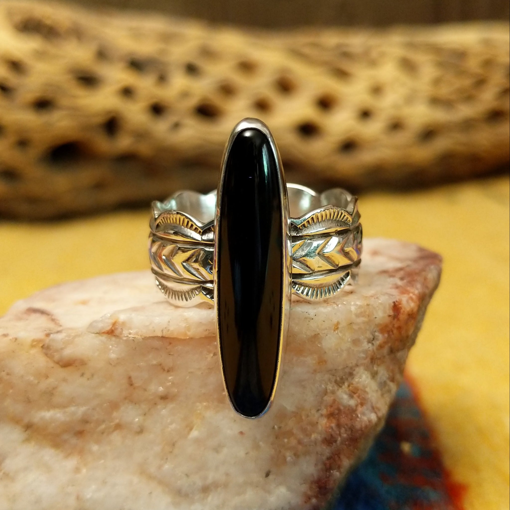 Navajo Long Black Onyx Ring GJ-RNG-0527 Size 12.75 – Arlene's