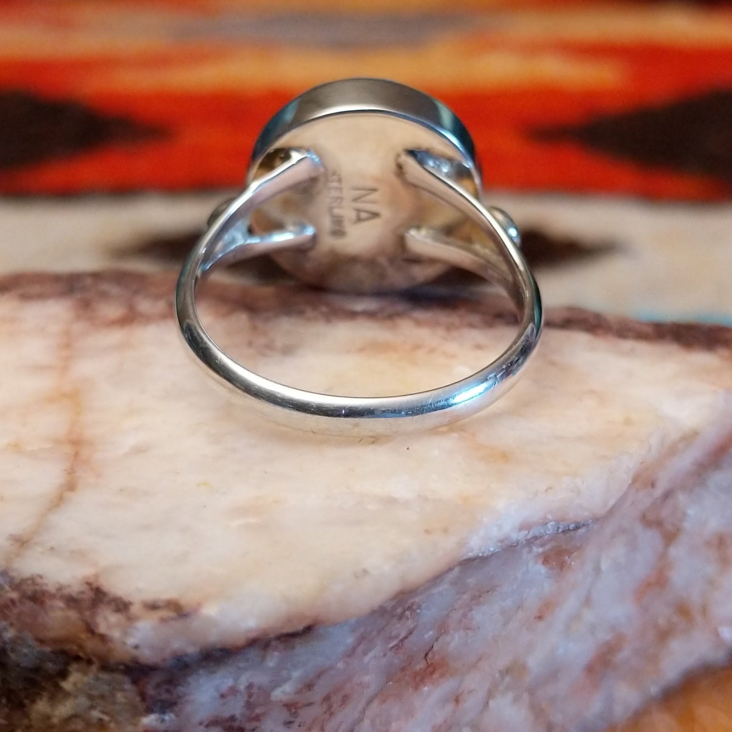 Sterling silver ring with Kingman turquoise set in the round bezel.