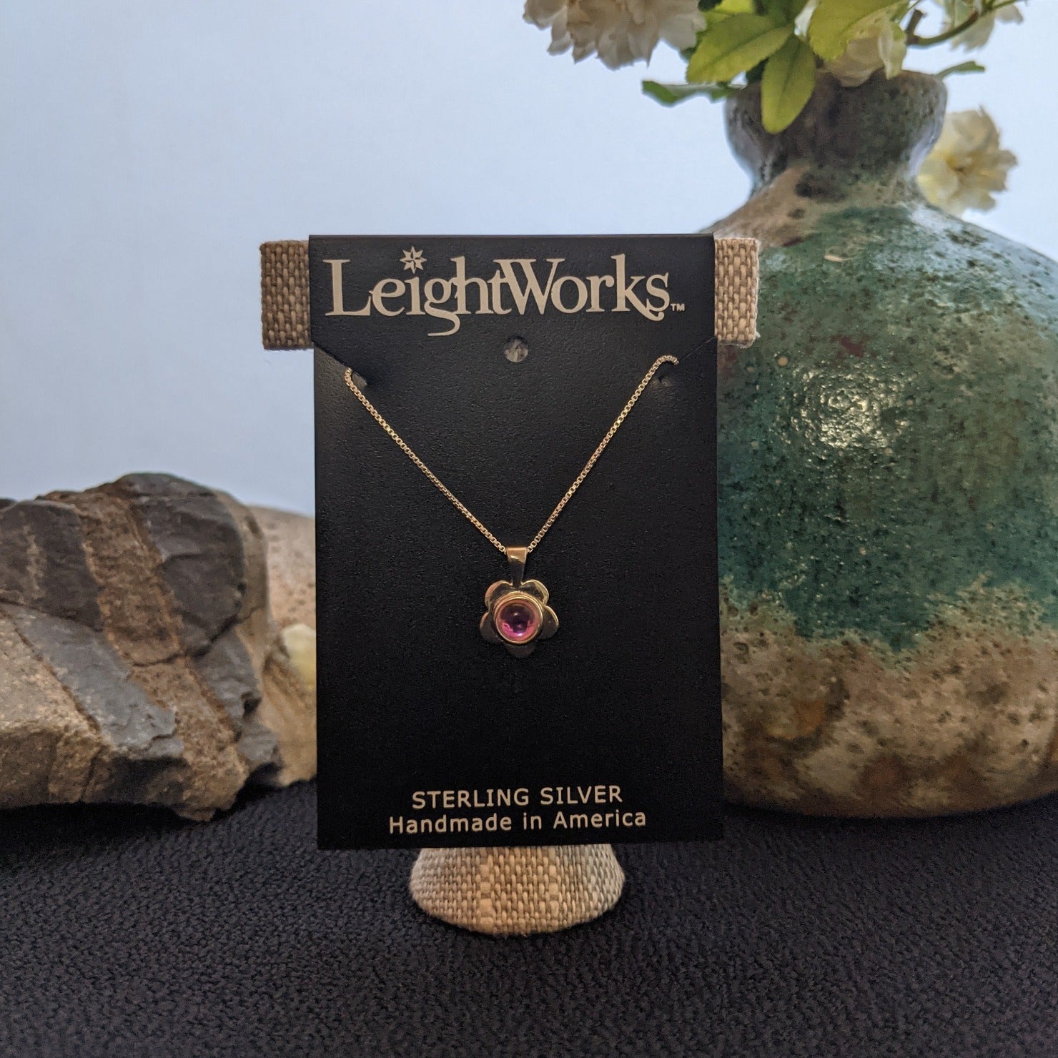 Flower Pendant Sterling Silver Necklace by LeightWorks GJ-NKL-0016 (Pink)