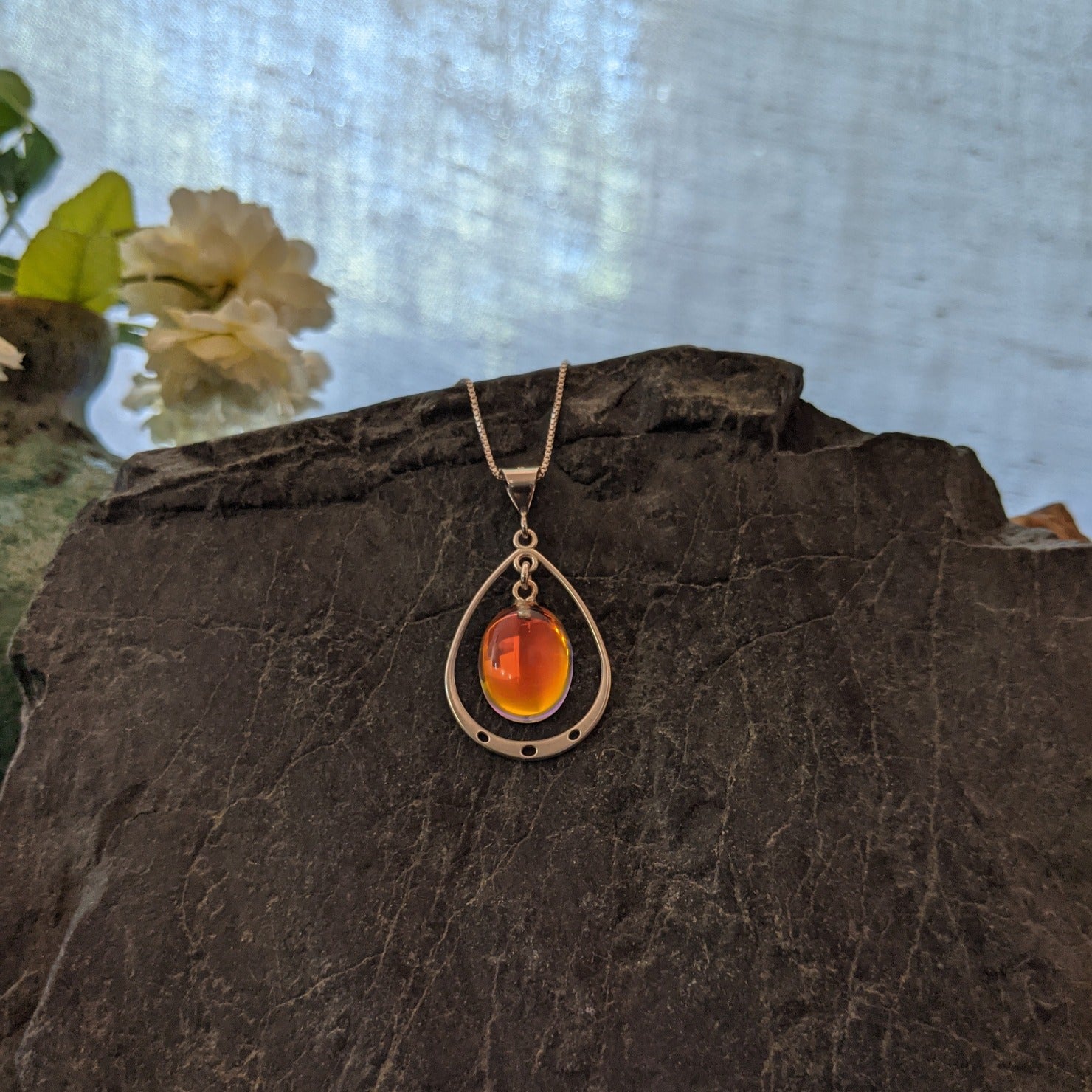 Ringed Crystal Sterling Silver Necklace by LeightWorks GJ-NKL-0015 (Fire)