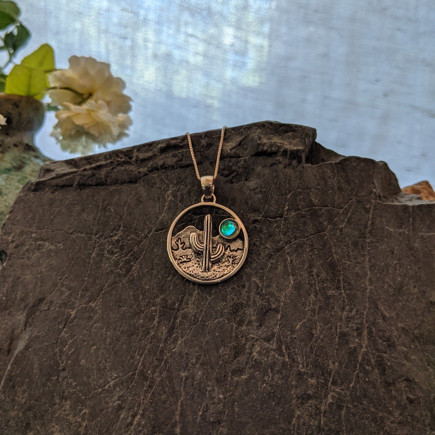 Cactus Pendant Sterling Silver Necklace by LeightWorks GJ-NKL-0008 (Green)