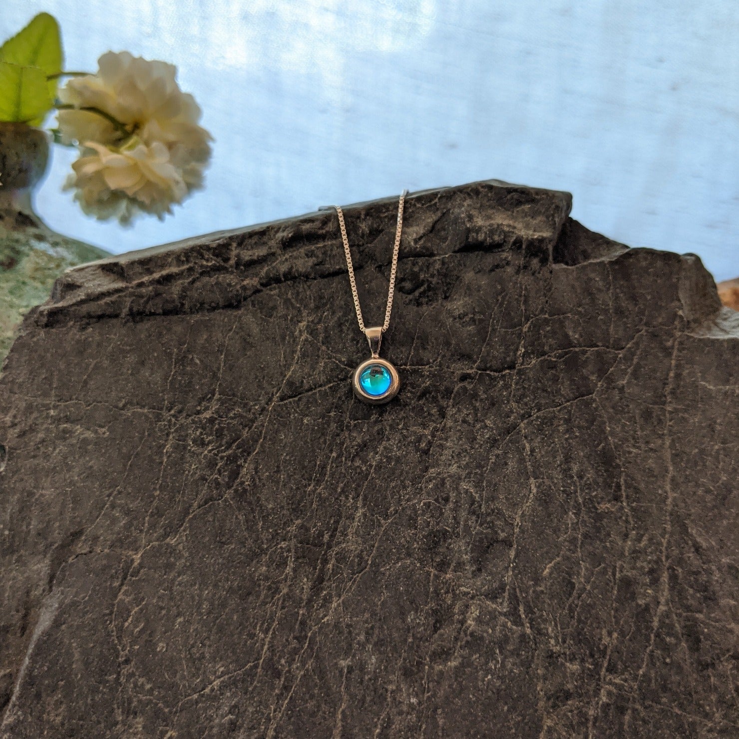 Tiny Pendant Sterling Silver Necklace by LeightWorks GJ-NKL-0014 (Aqua)