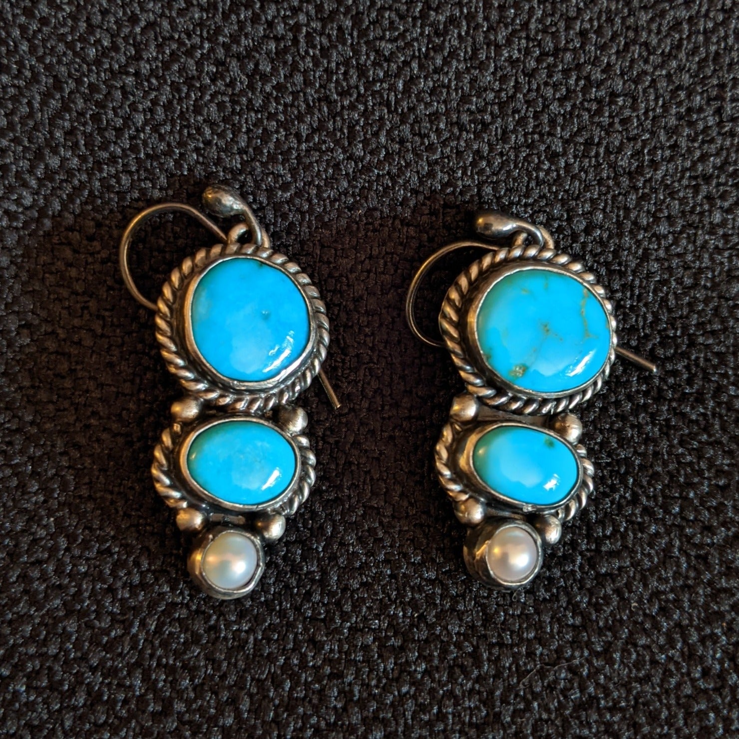 Navajo Made Bluebird Turquoise & Freshwater Pearl Necklace Set by L.D. GJ-JWS-0014