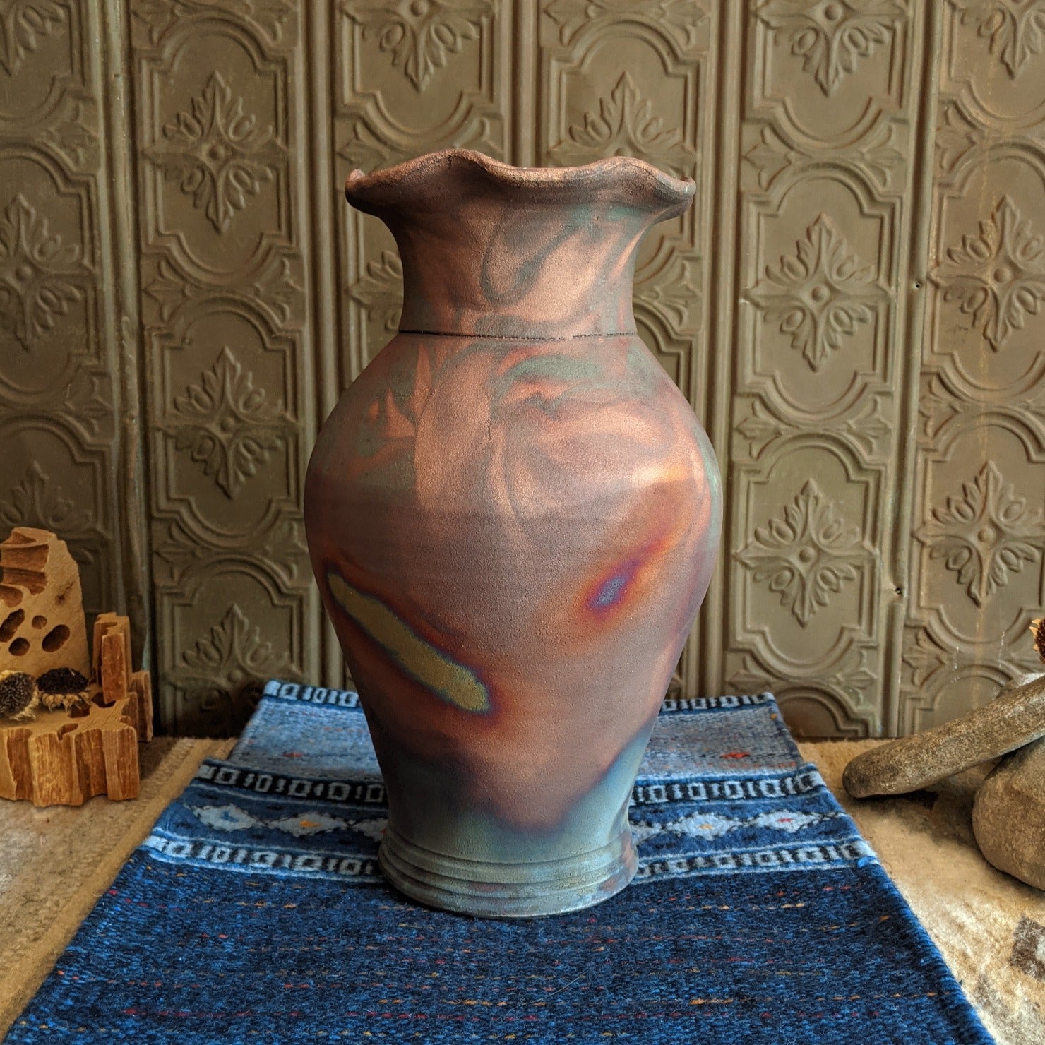 Large Rippled Raku Vase by Jim Calhoun GF-0154
