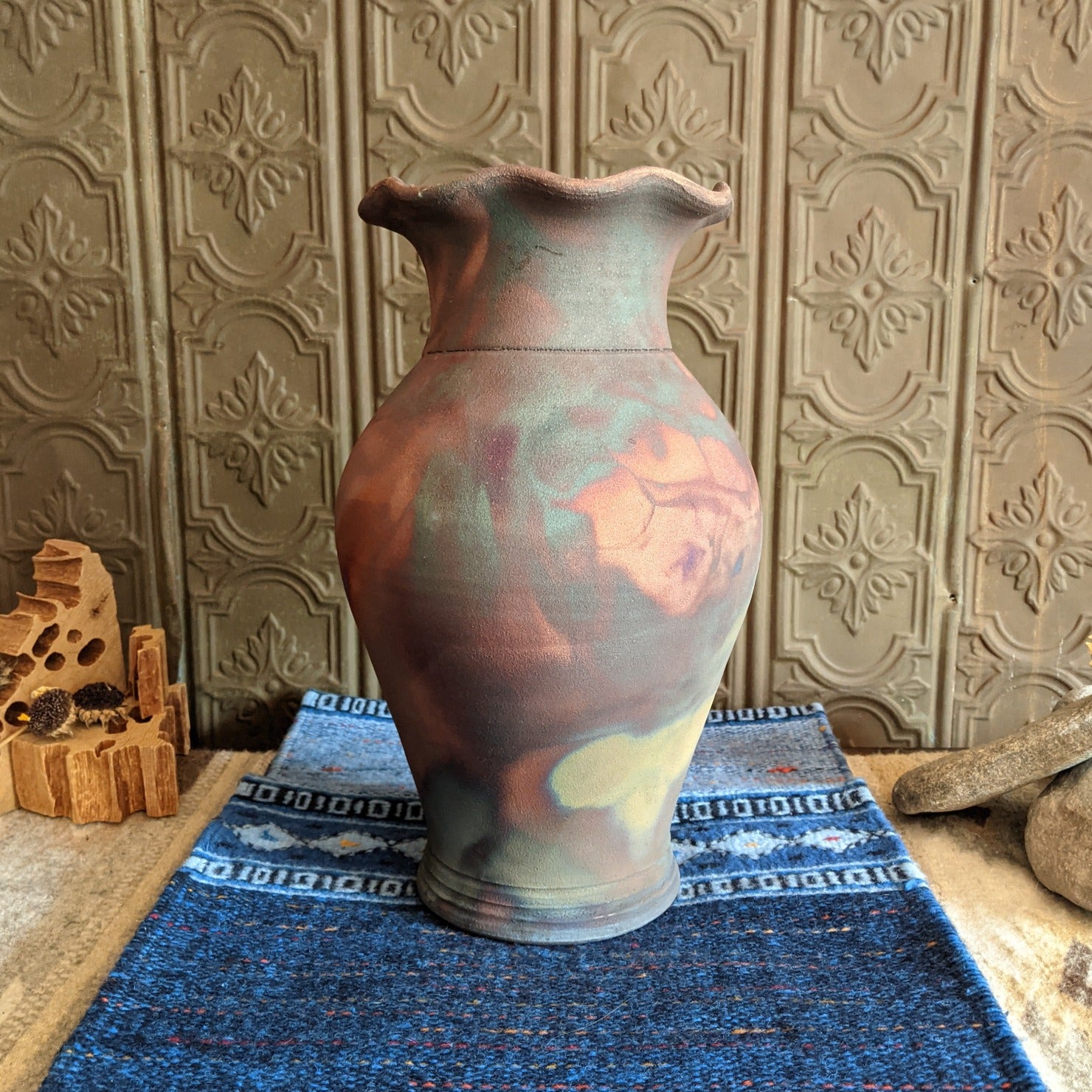 Large Rippled Raku Vase by Jim Calhoun GF-0154