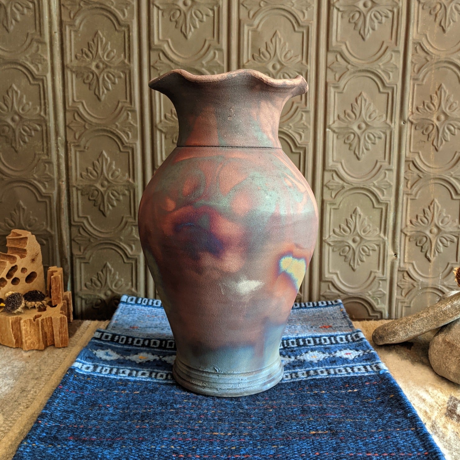 Large Rippled Raku Vase by Jim Calhoun GF-0154
