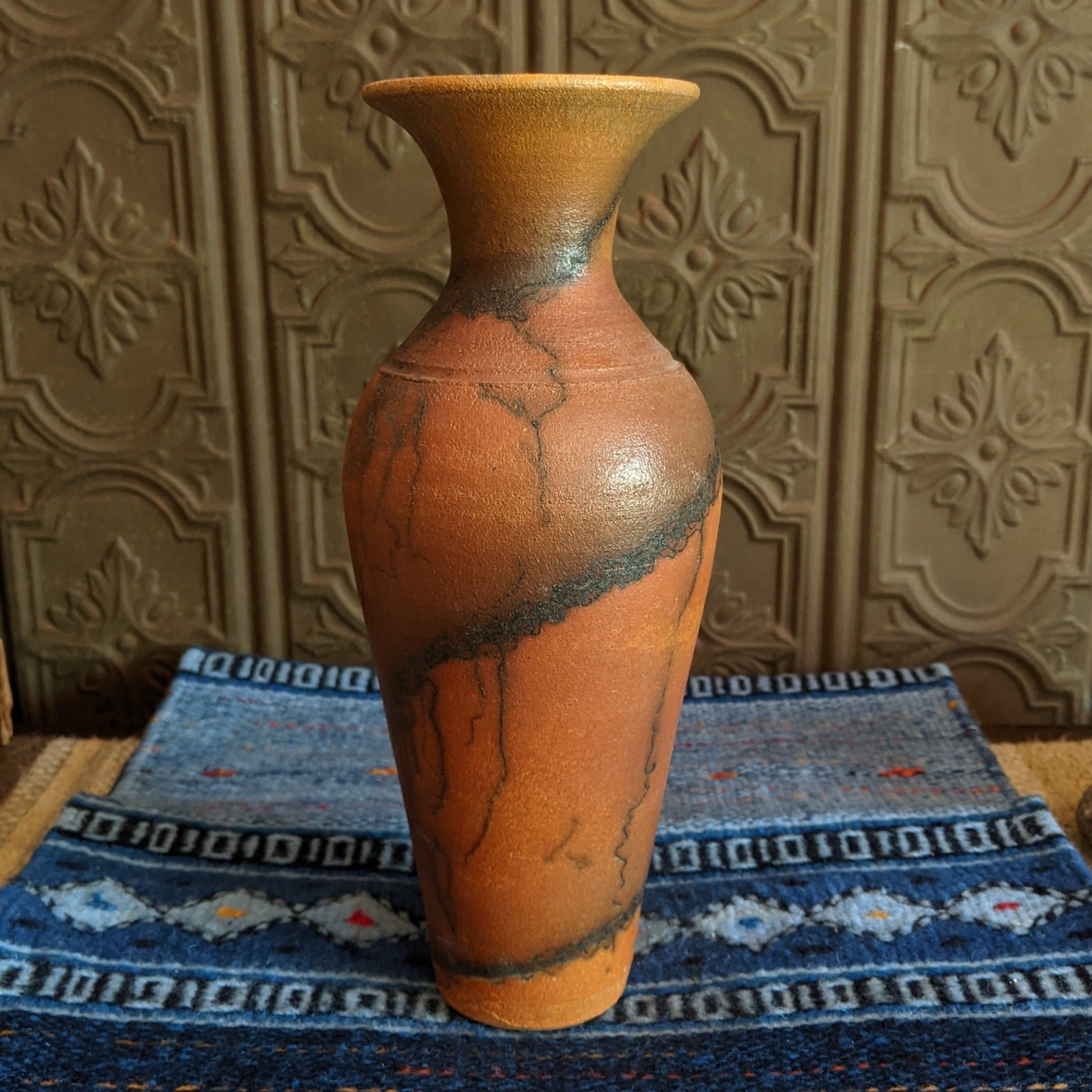 Slender Terracotta Horsehair Vase by Jim Calhoun GF-0159