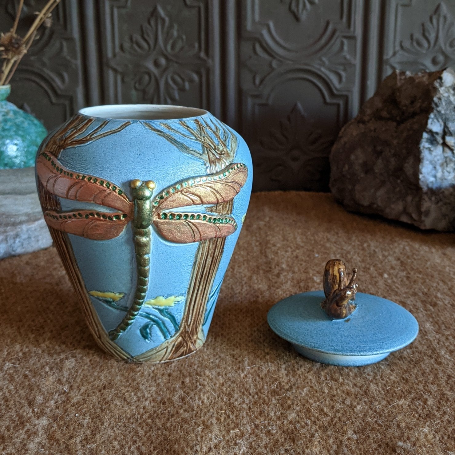 Dragonfly Snail Jar by Bonnie Belt GF-0201