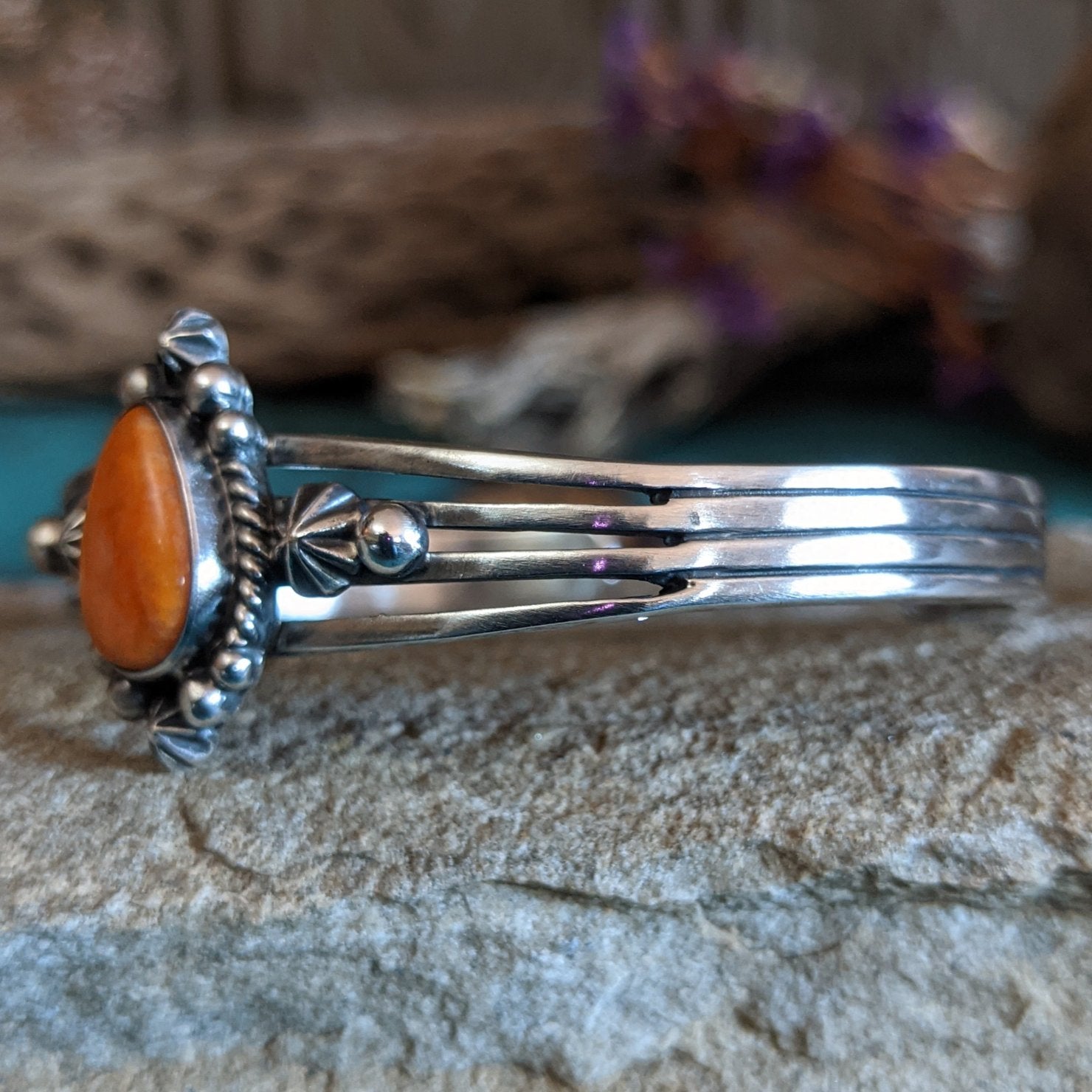 Orange Spiny Oyster Shell Teardrop Cuff by Raymond Coriz SWSG-BRC-0025