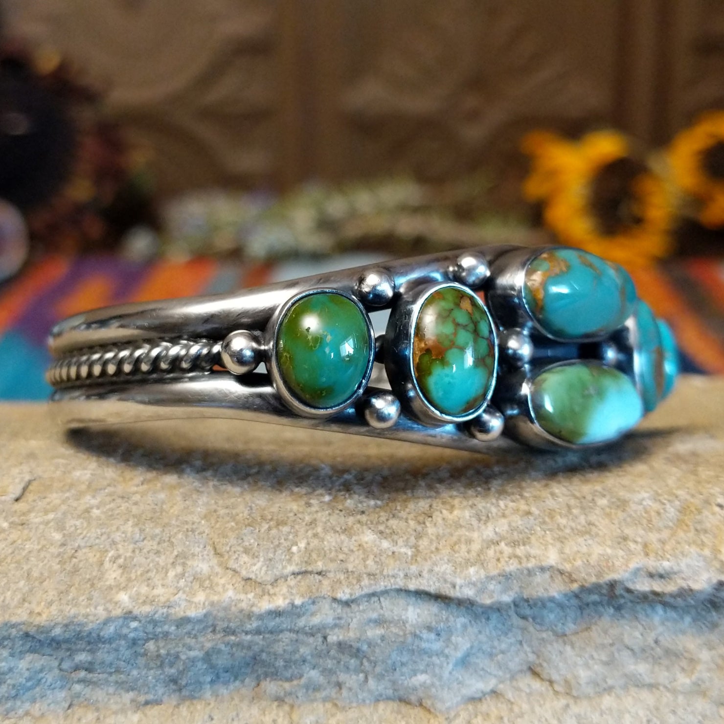 Navajo Made Royston Turquoise Cuff by M.P. SWSG-BRC-0048