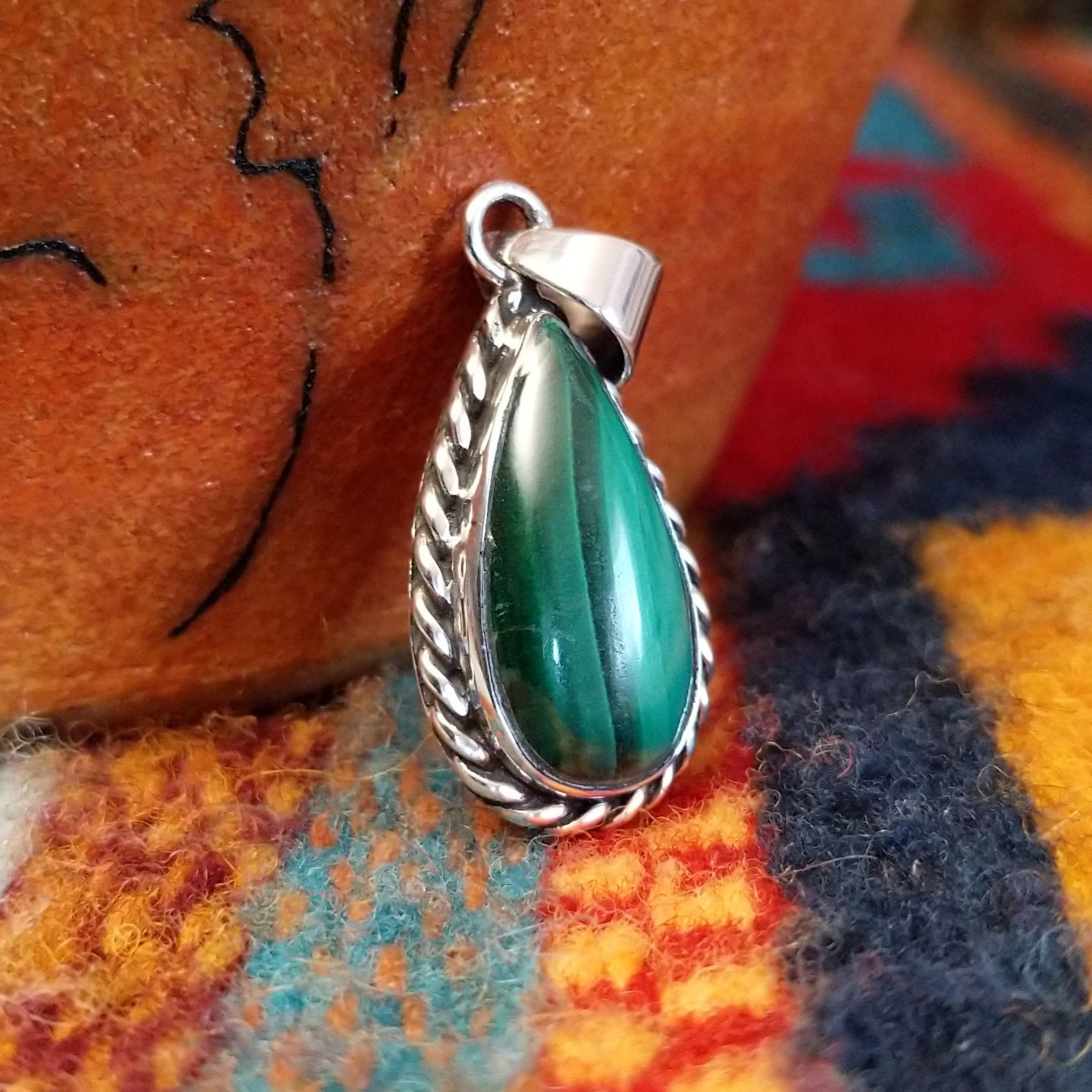 Navajo Made Malachite Teardrop Pendant by K. SWSG-PND-0018