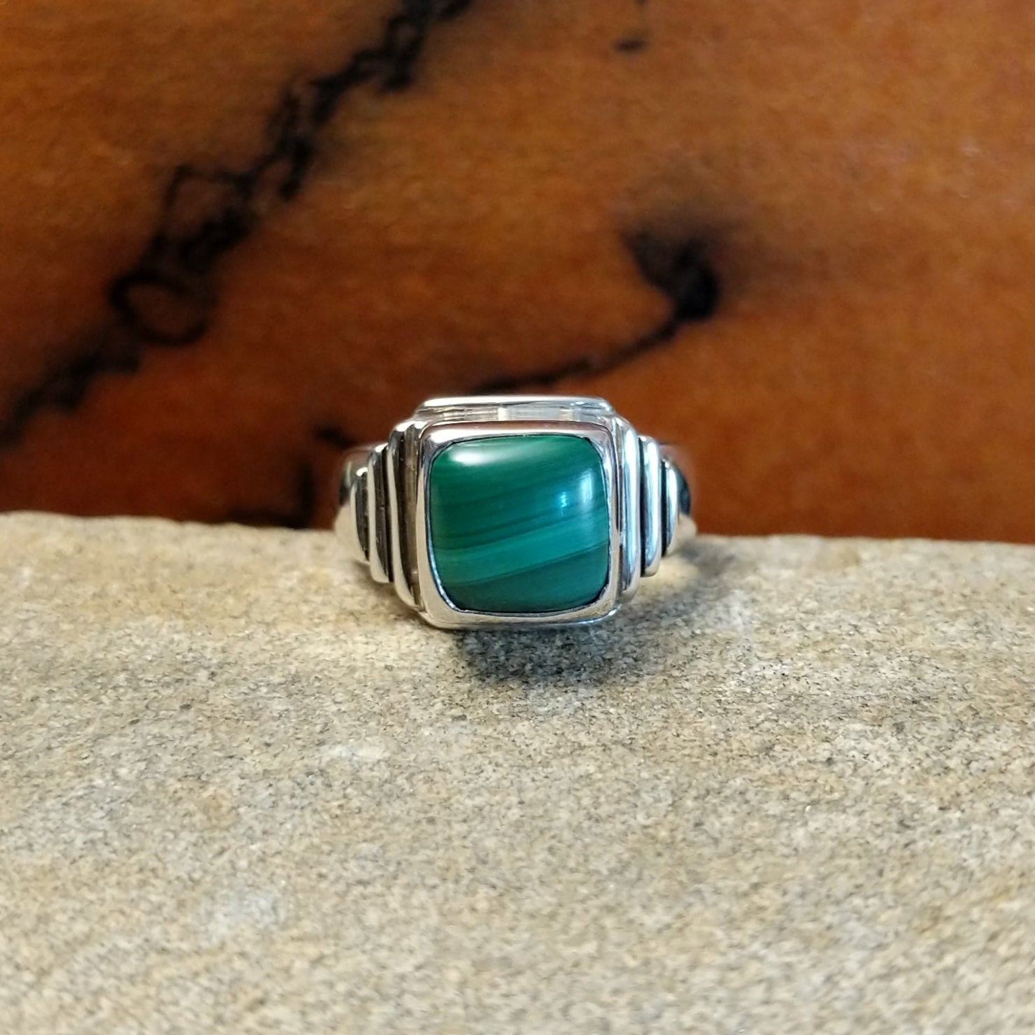 Navajo Made Square Malachite Ring by D.C. SWSG-RNG-0048 Size 6