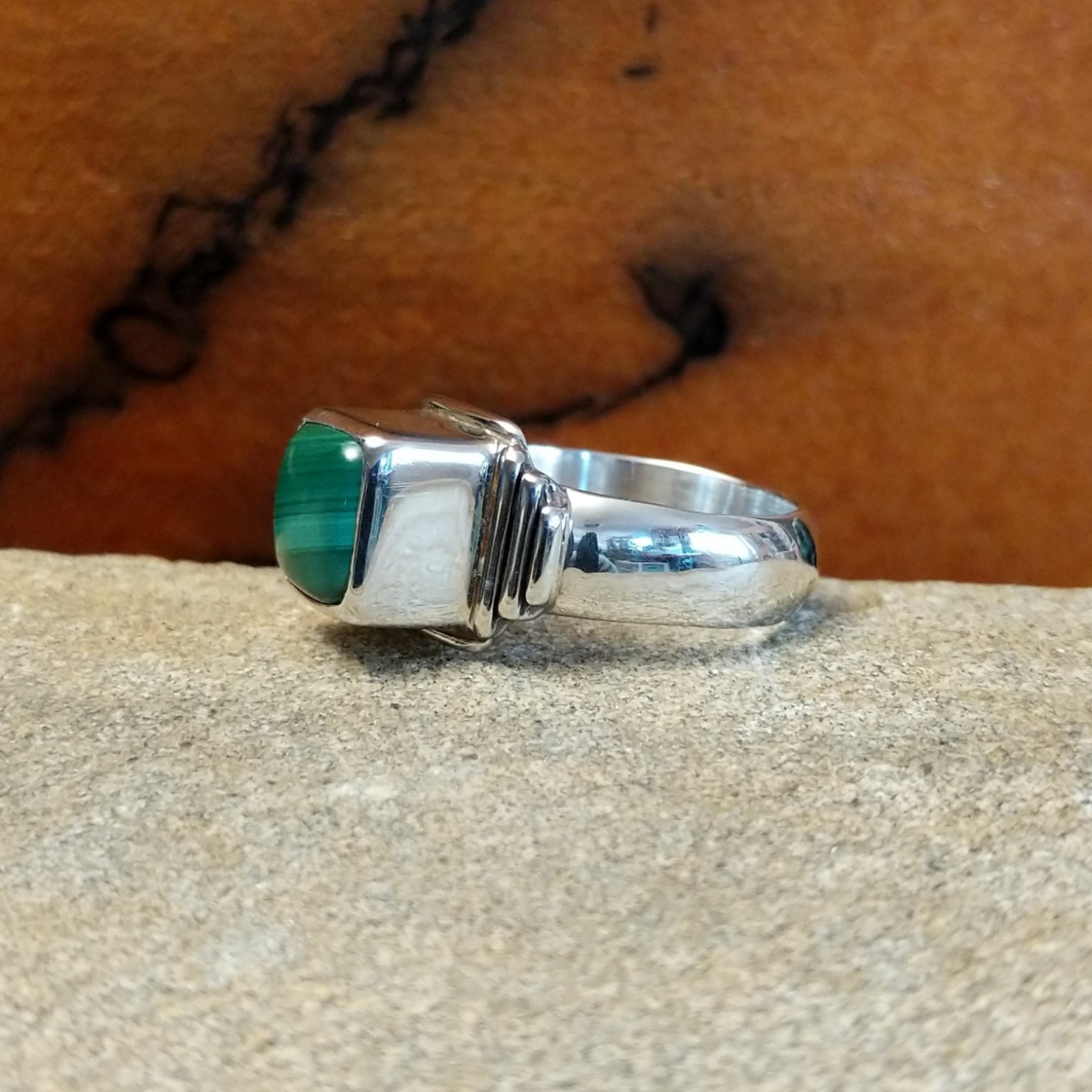 Navajo Made Square Malachite Ring by D.C. SWSG-RNG-0048 Size 6