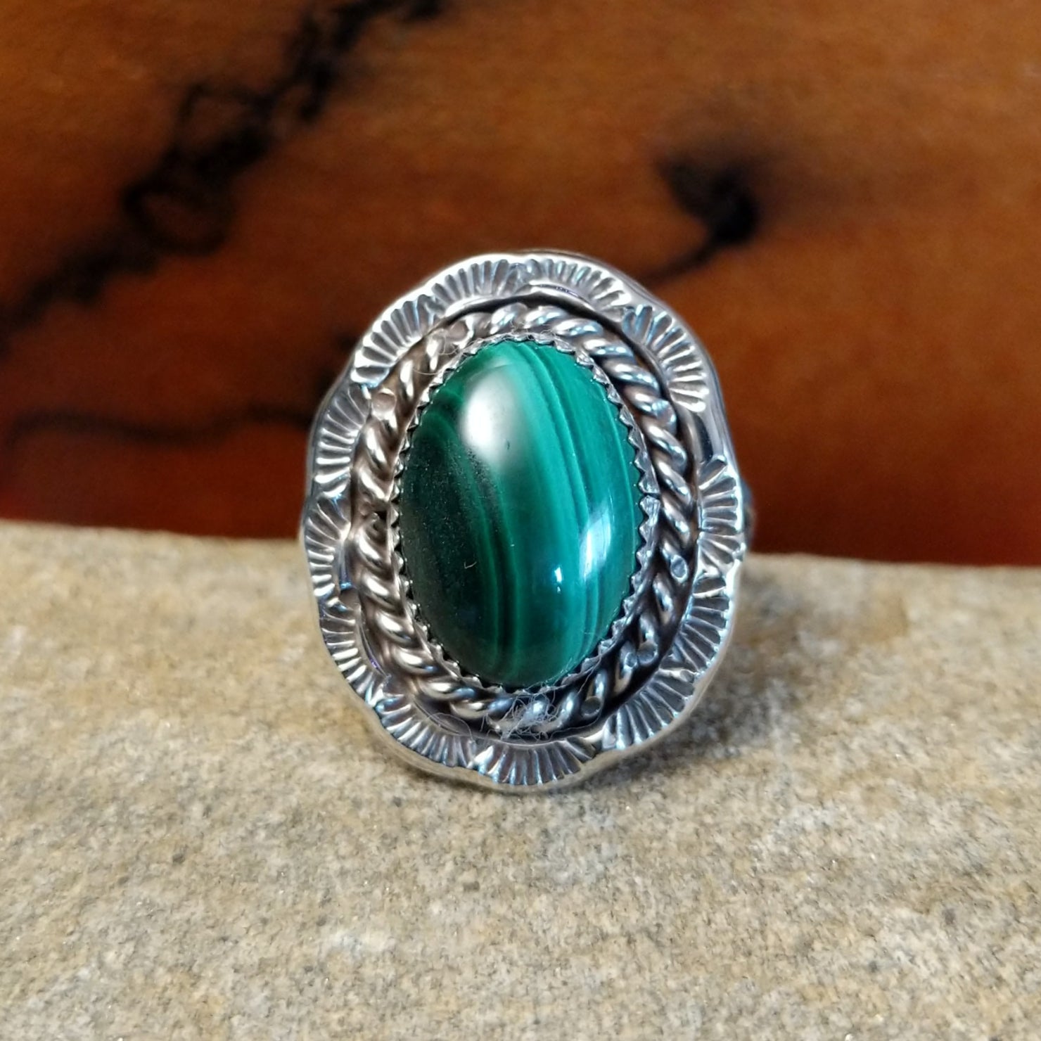 Navajo Made Malachite Oval Ring SWSG-RNG-0053 Size 8.5