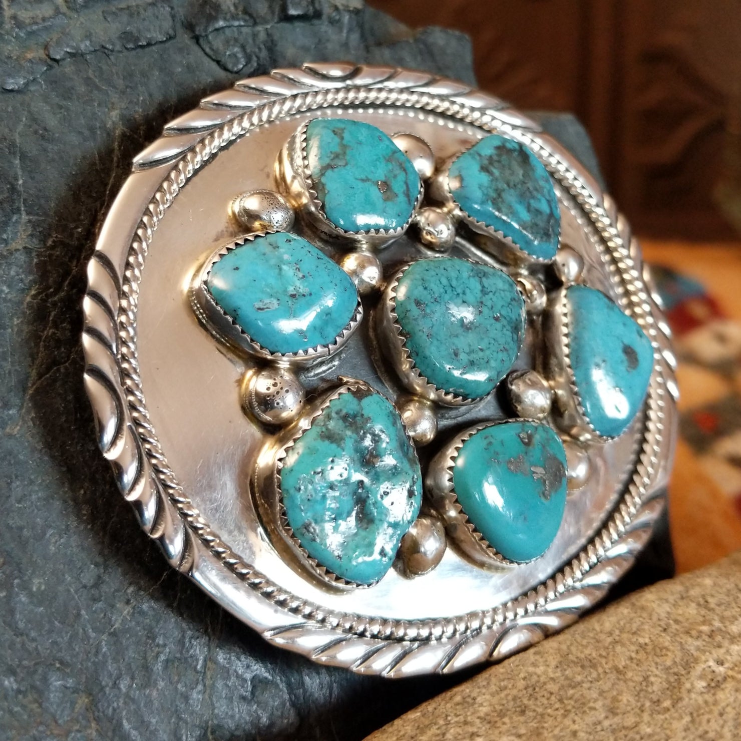 Kingman Turquoise Buckle by Charlene & Robert Little SWSG-BKL-0008