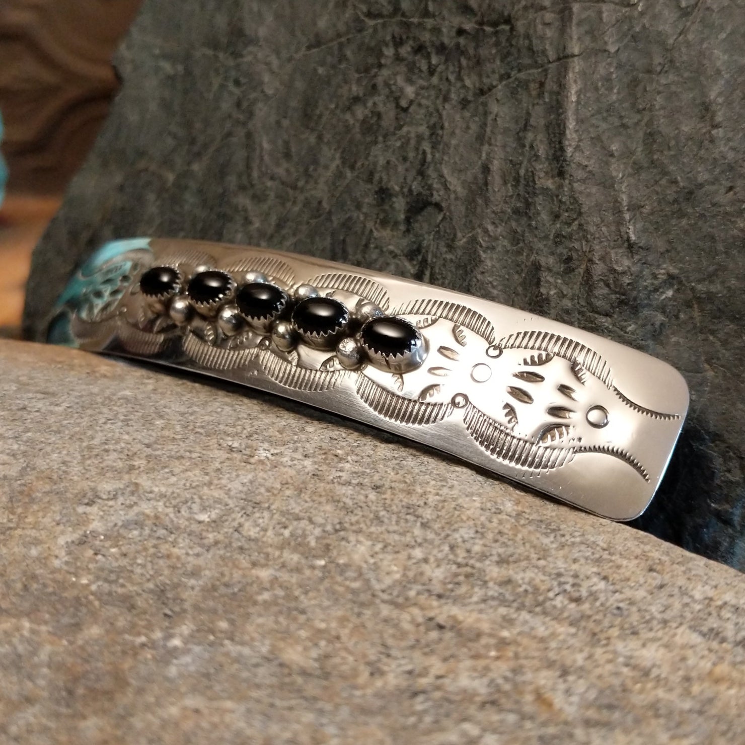 Navajo Made Black Onyx Barrette GJ-BRT-0001