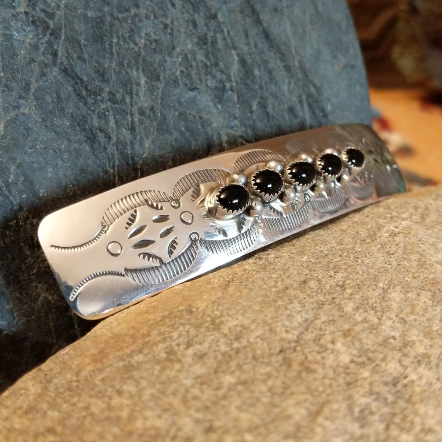 Navajo Made Black Onyx Barrette GJ-BRT-0001