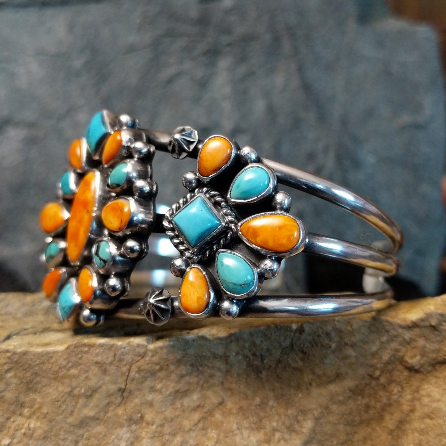 Turquoise & Orange Spiny Oyster Shell Cuff by Terry Wood GJ-BRC-0003