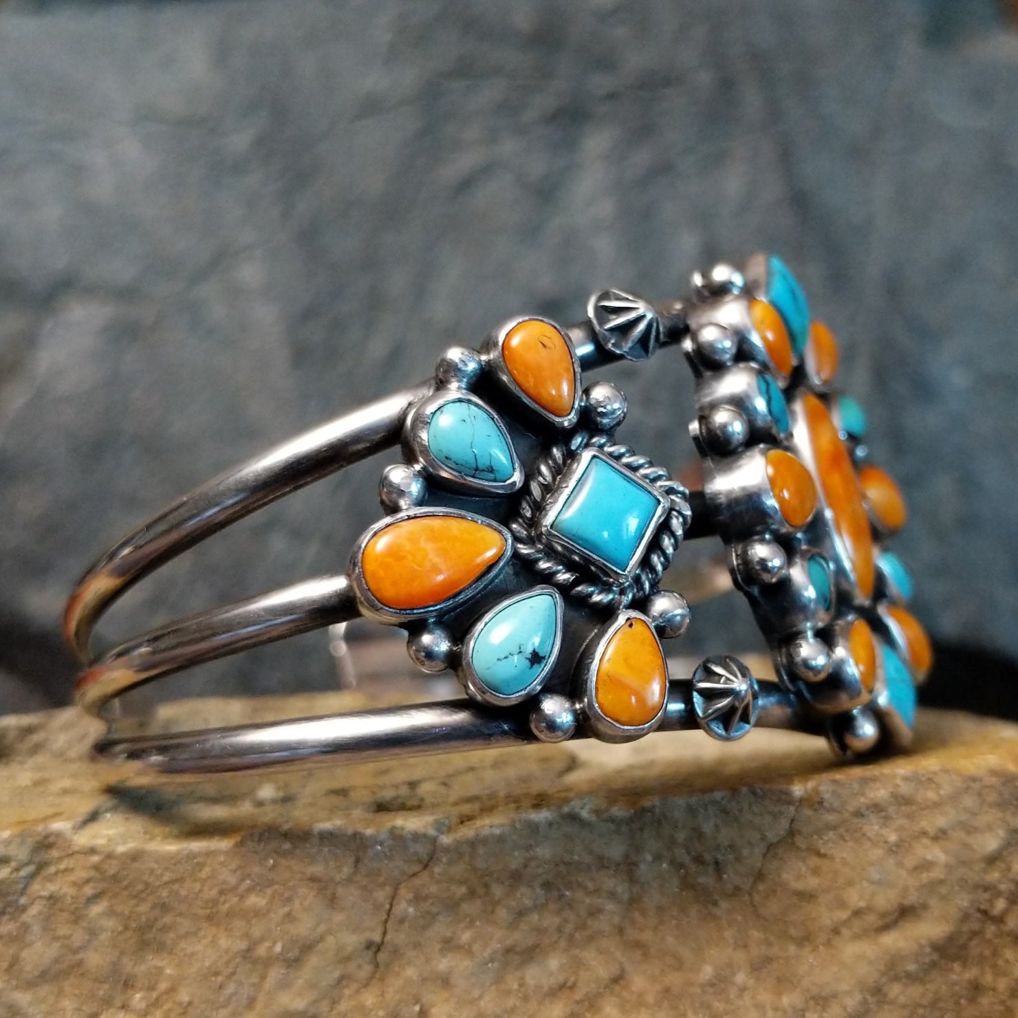 Turquoise & Orange Spiny Oyster Shell Cuff by Terry Wood GJ-BRC-0003