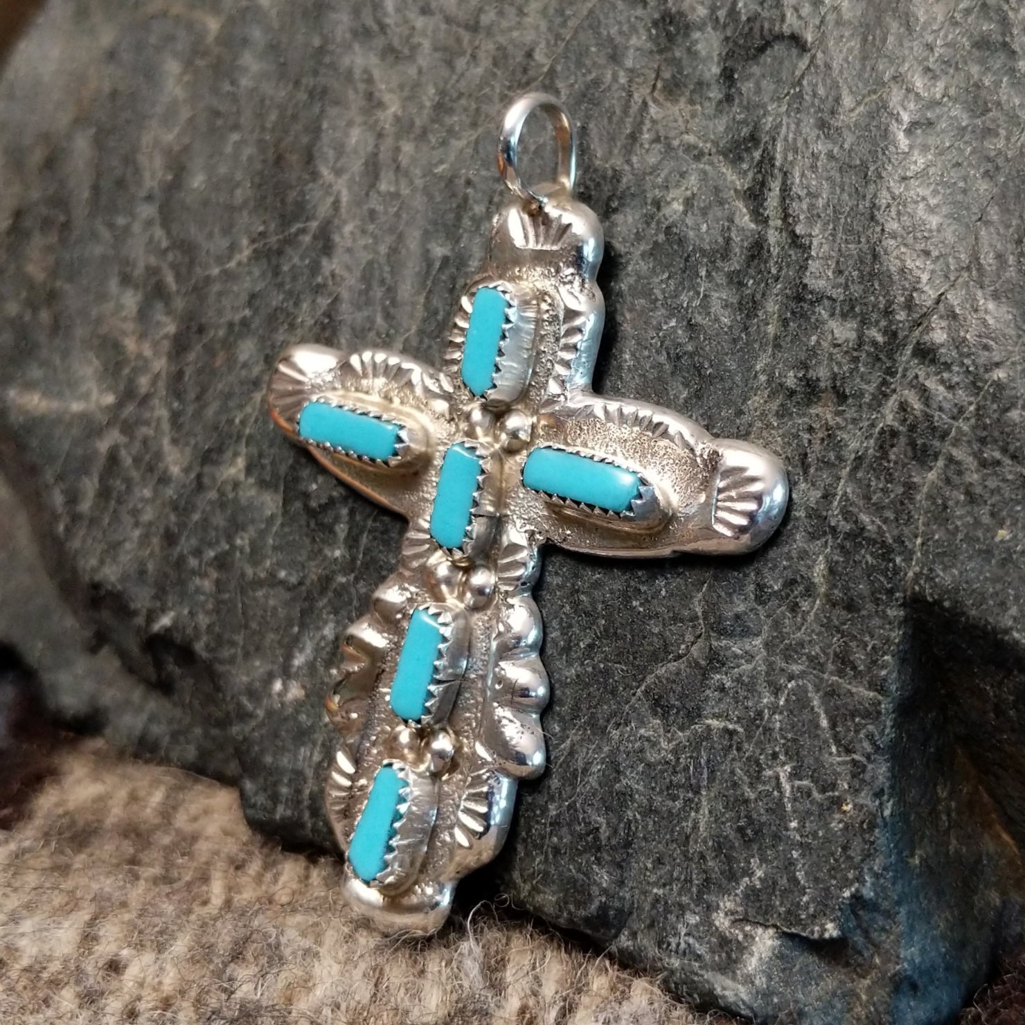 Zuni Turquoise Cross Pendant by Cecilia Iule GJ-PND-0005