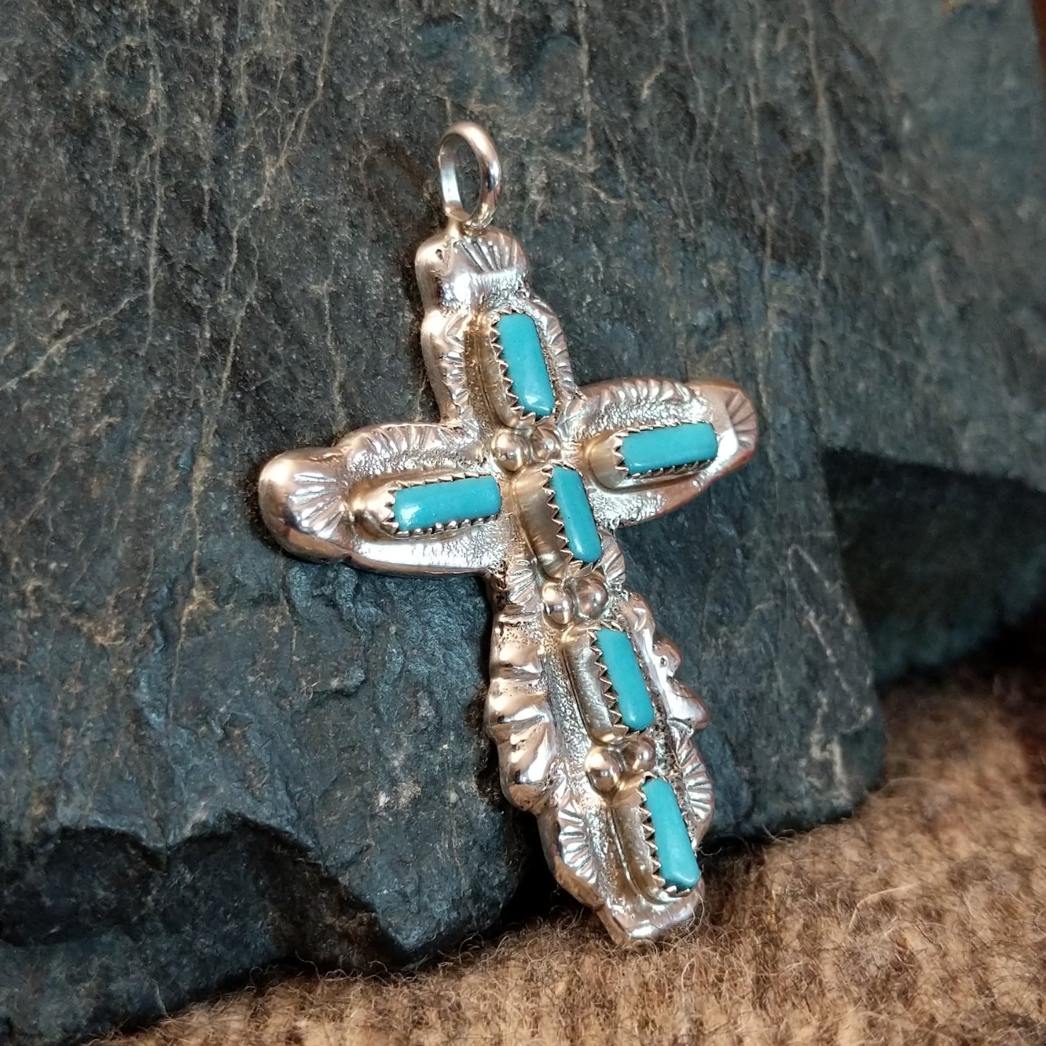 Zuni Turquoise Cross Pendant by Cecilia Iule GJ-PND-0005