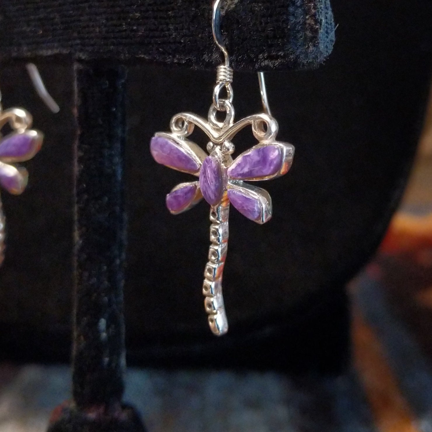 Navajo Made Charoite Dragonfly Necklace & Earrings Set SWSG-JWS-0006