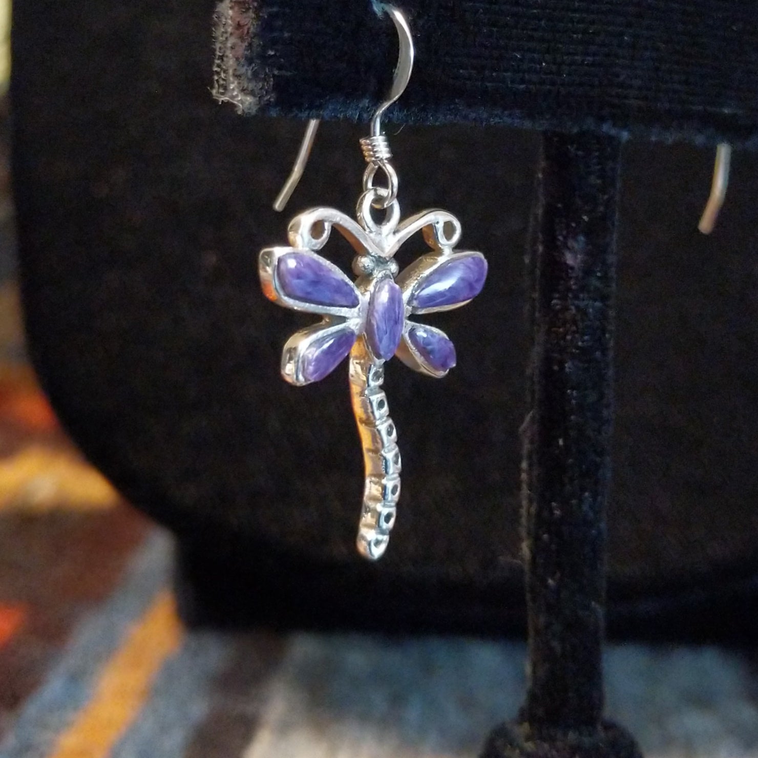 Navajo Made Charoite Dragonfly Necklace & Earrings Set SWSG-JWS-0006