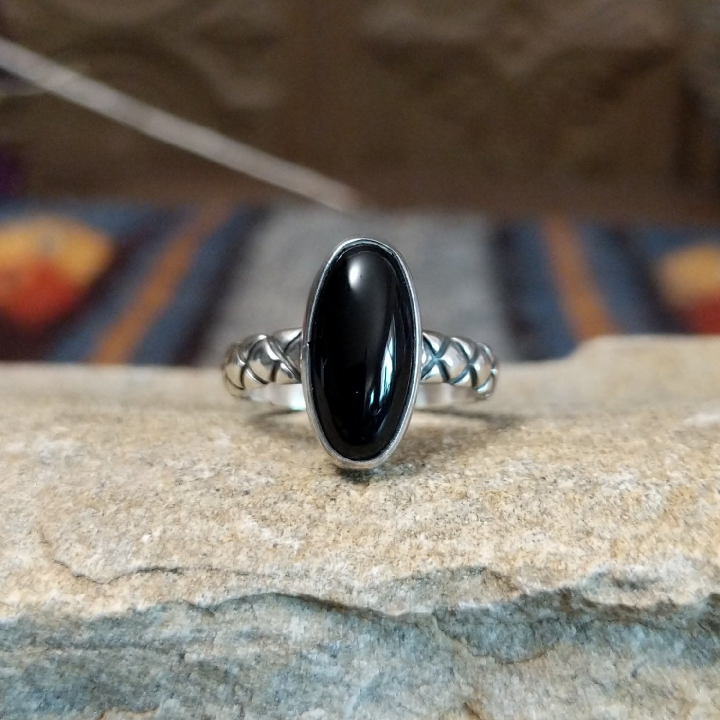 Black Onyx Oval Ring by Raymond Coriz SWSG-RNG-0058 Size 6.5