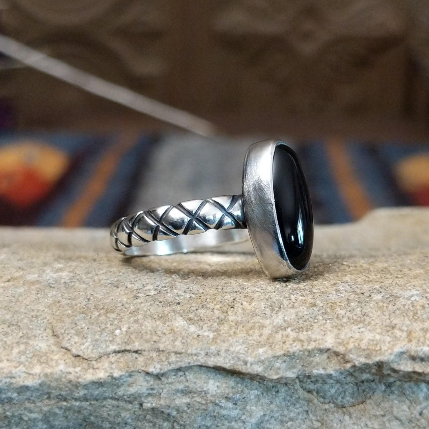 Black Onyx Oval Ring by Raymond Coriz SWSG-RNG-0058 Size 6.5