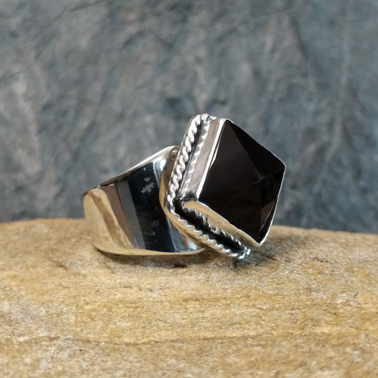 Faceted Black Onyx Ring by Juan Willie SWSG-RNG-0063 Size 8.5