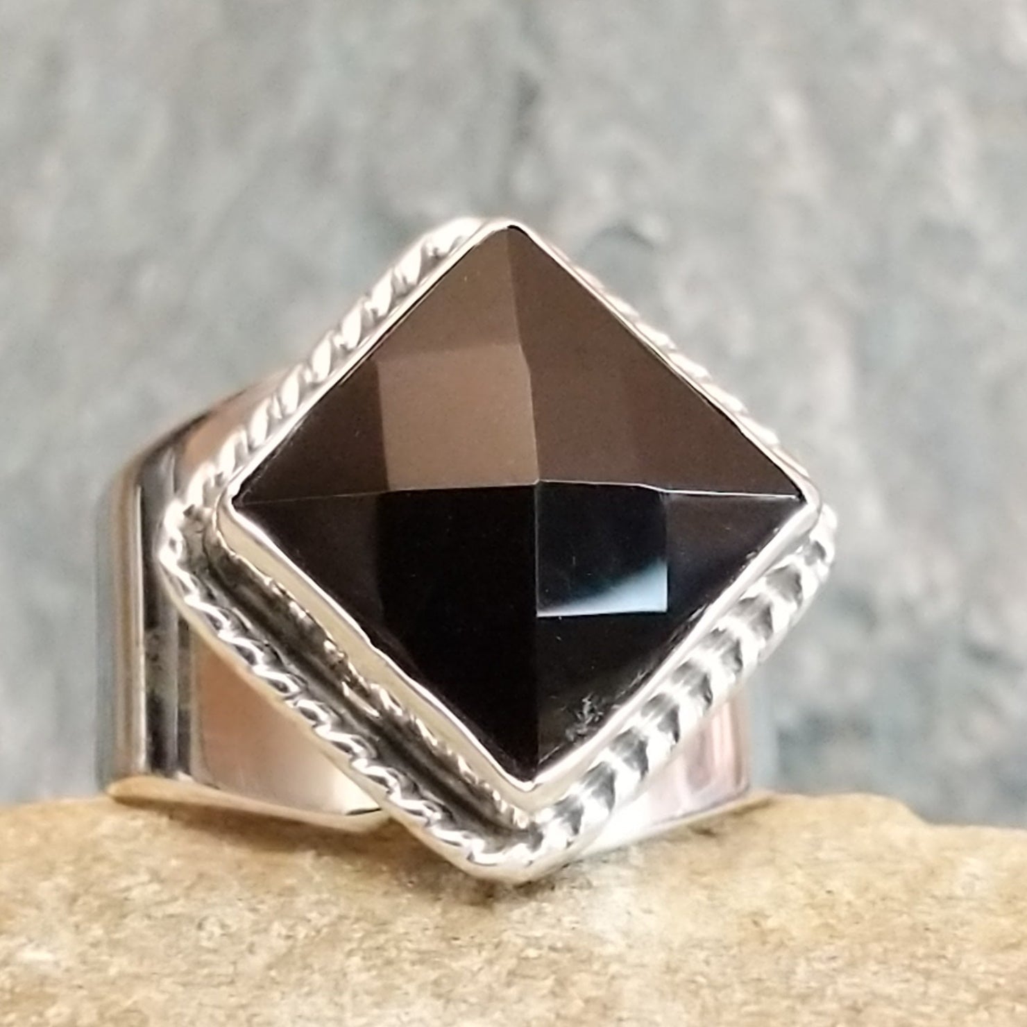 Faceted Black Onyx Ring by Juan Willie SWSG-RNG-0063 Size 8.5