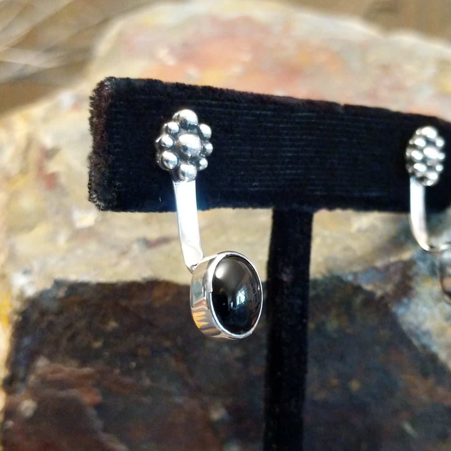Navajo Made Black Onyx Adjustable Earrings by T. GJ-ERN-0087