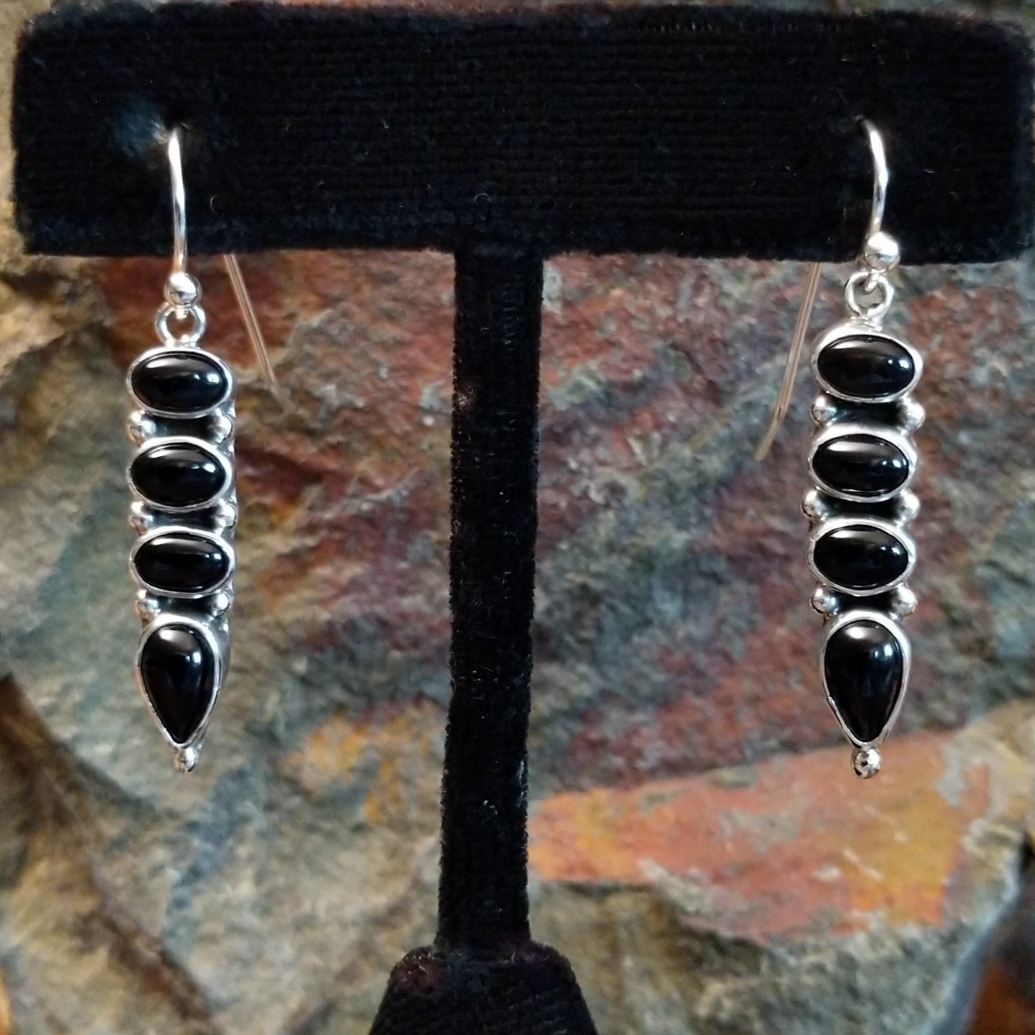 Navajo Made Stacked Black Onyx Earrings GJ-ERN-0093