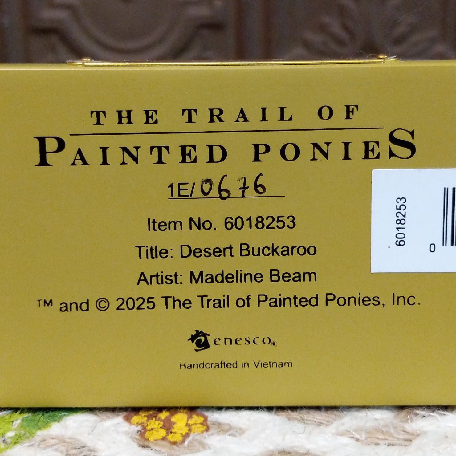 "Desert Buckaroo" collectible pony by The Trail of Painted Ponies, featuring detailed hand-painted desert-inspired artwork, Western themes, and vibrant colors. Production number.