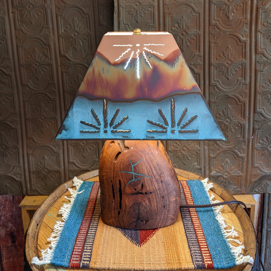 Mesquite With Turquoise And Copper Lamp Front View
