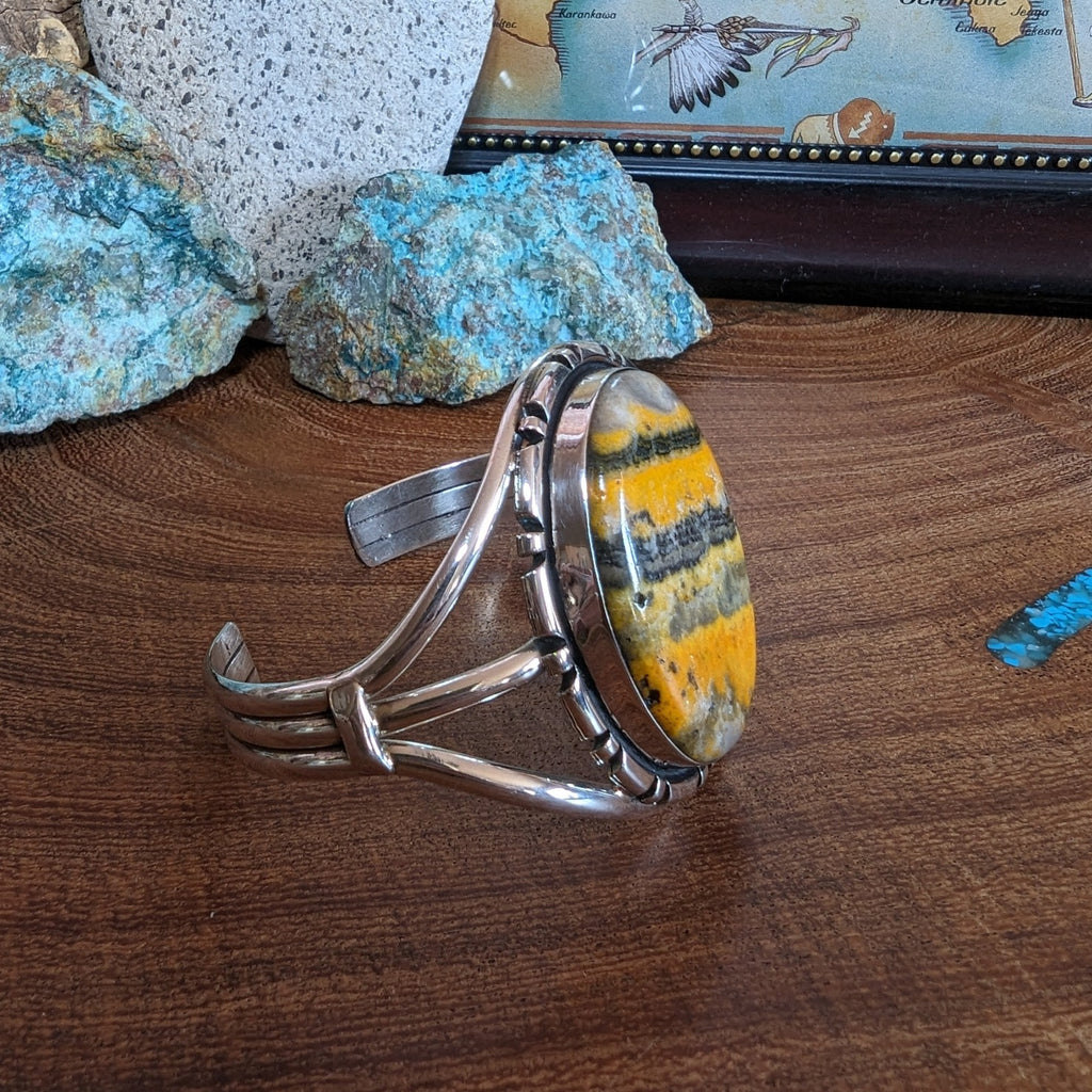 Navajo Handmade Sterling Silver & Bumblebee Jasper Cuff Bracelet GJ-BRC-0027