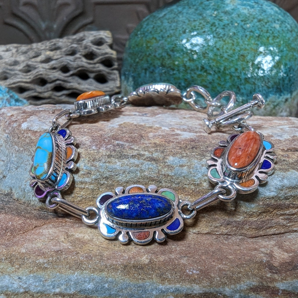 Navajo Handmade Multi-Stone Bracelet by Leonard Maloney GJ-BRC-0028