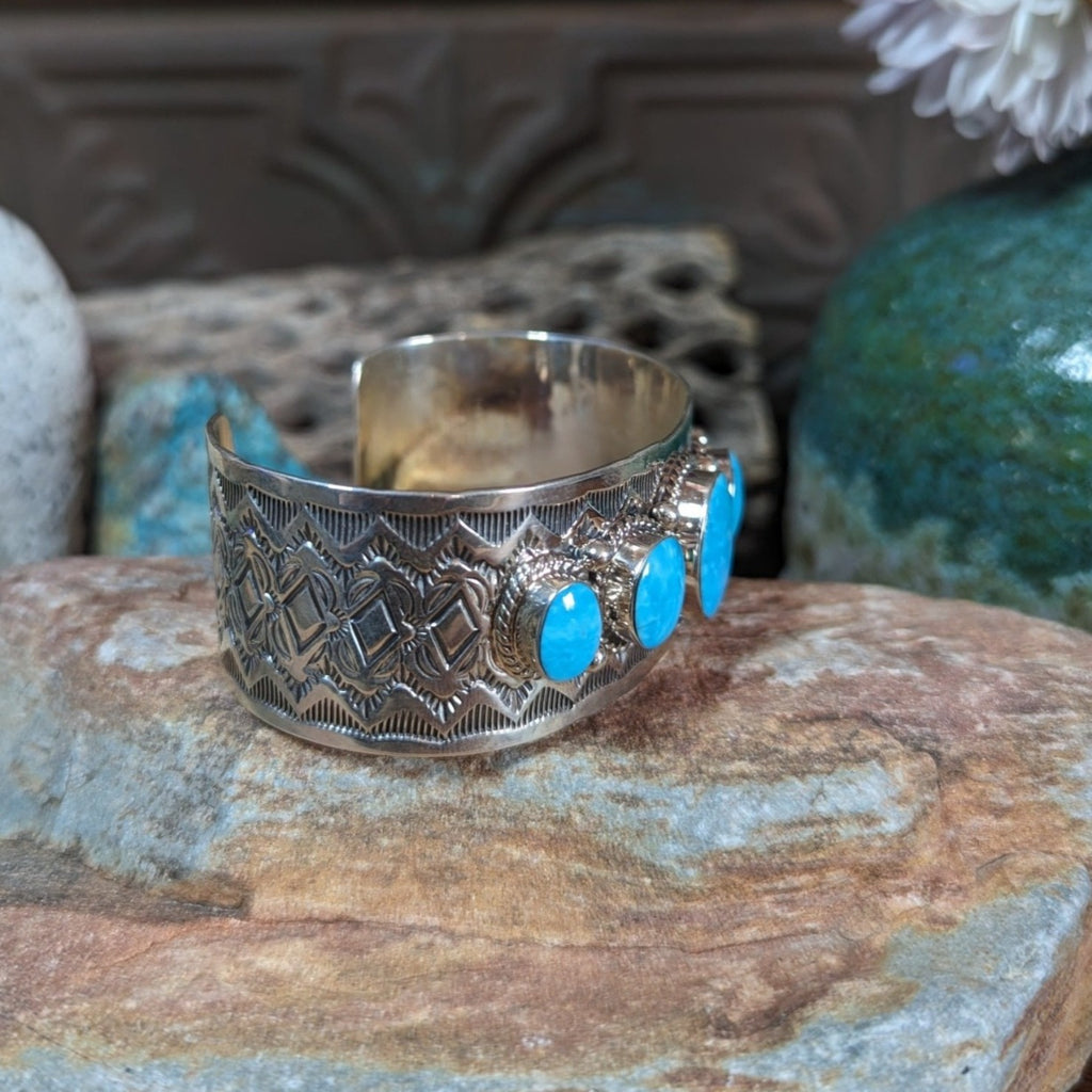 Navajo Handmade Sterling Silver & Multi Turquoise Stone Cuff Bracelet GJ-BRC-0029