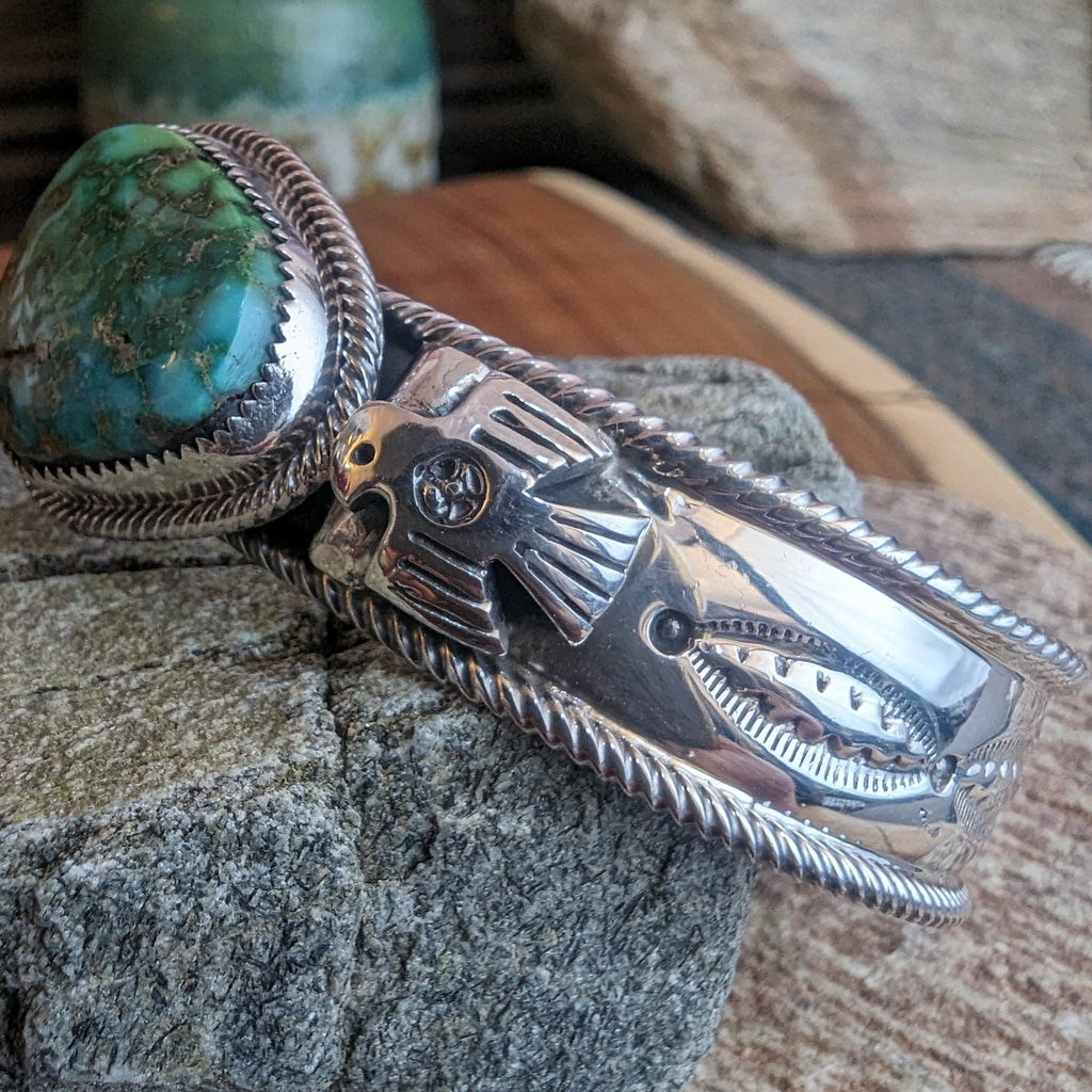 Navajo Made Sonoran Gold Turquoise Sterling Silver Cuff GJ-BRC-0032