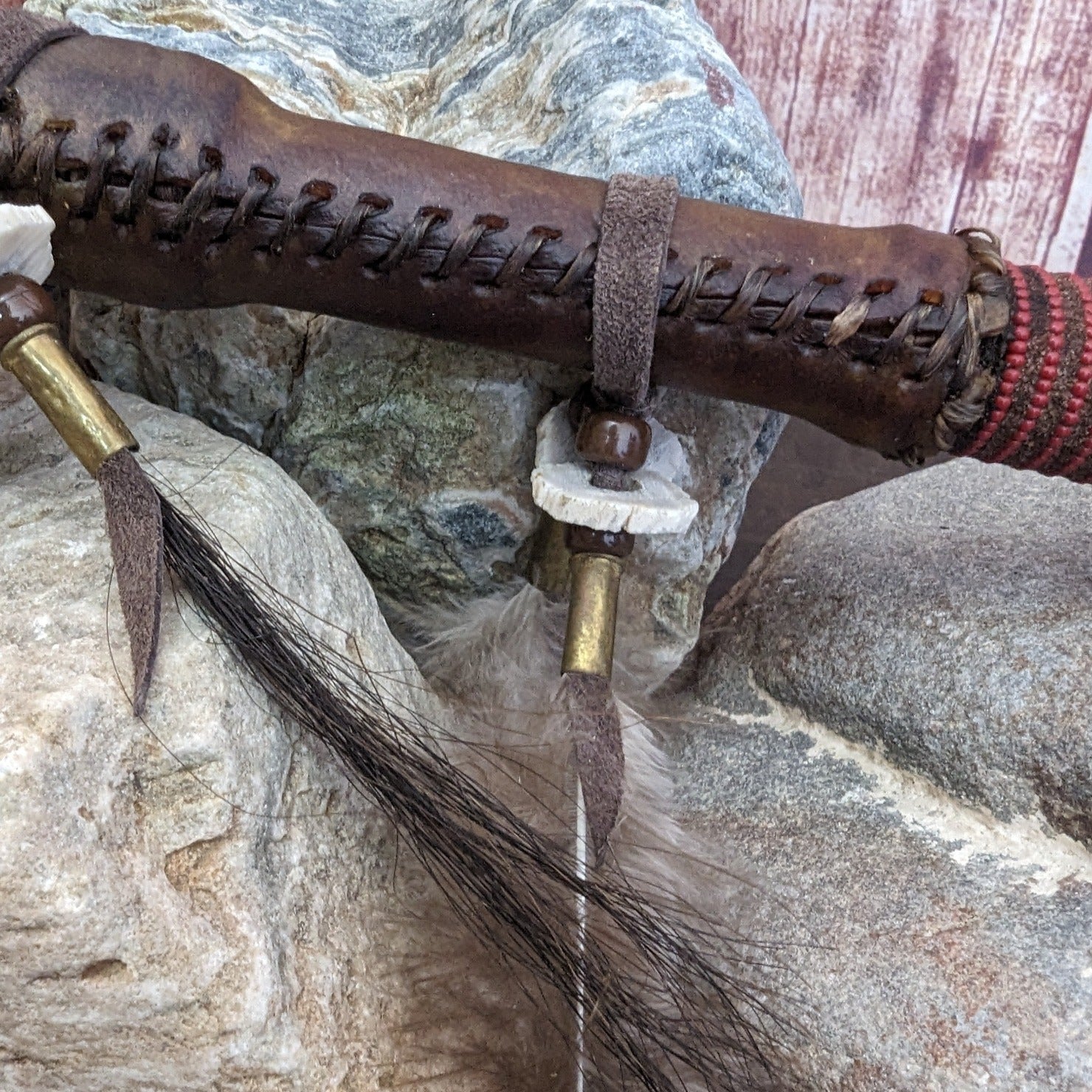 Leather Bear Dance Rattle by Larry Cly MZSWT-0145